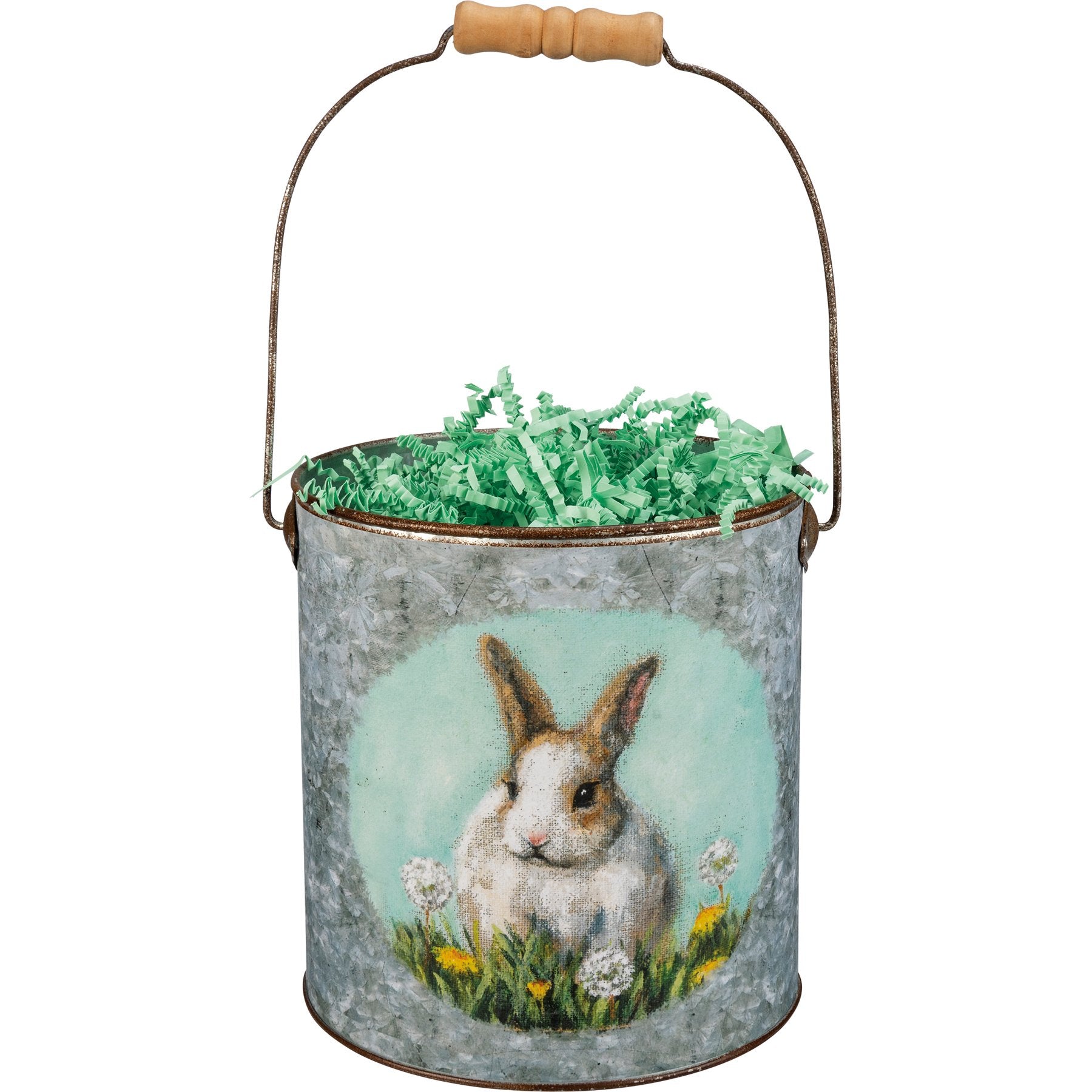 Charming Farmhouse Metal Buckets Set with Bunny Chick Daffodil Art