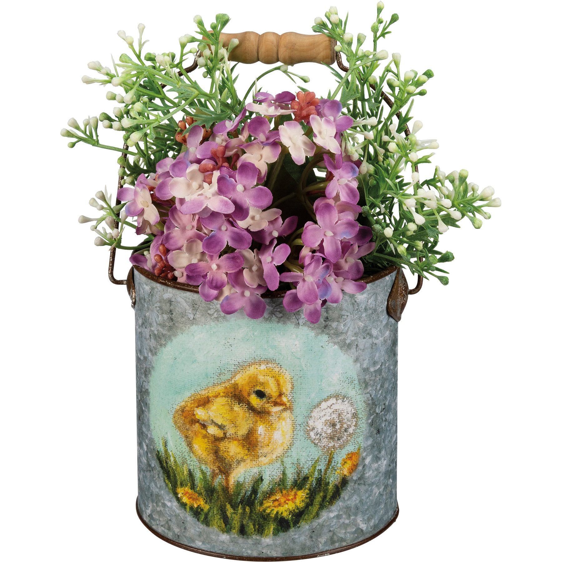Charming Farmhouse Metal Buckets Set with Bunny Chick Daffodil Art
