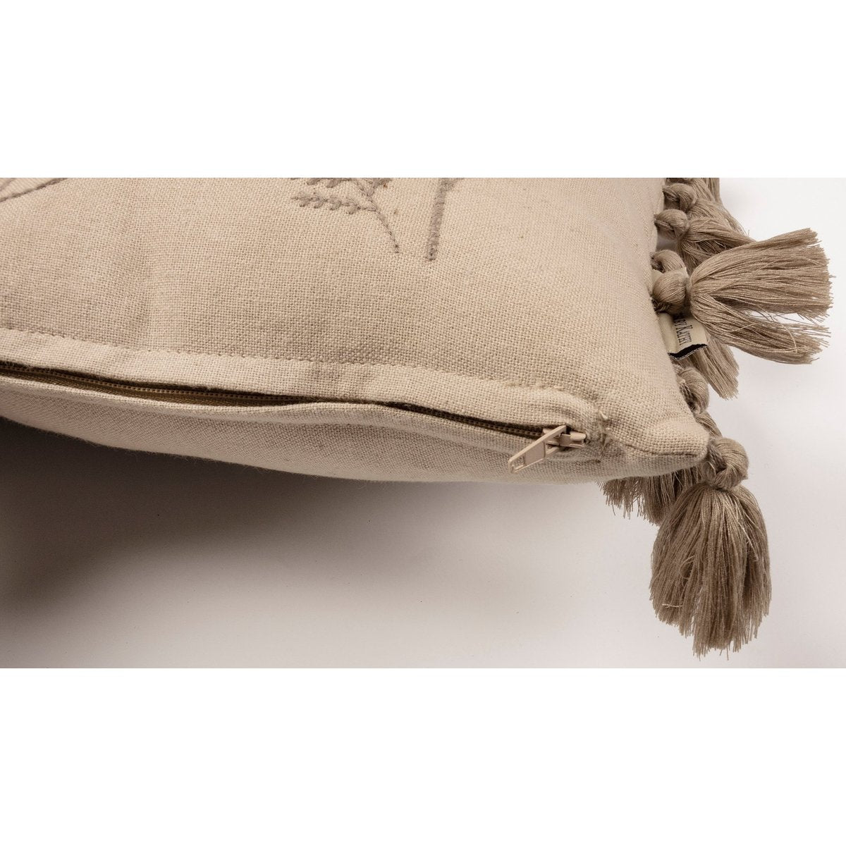 Charming Embroidered Bee Kind Cotton Linen Decorative Pillow with Tassels