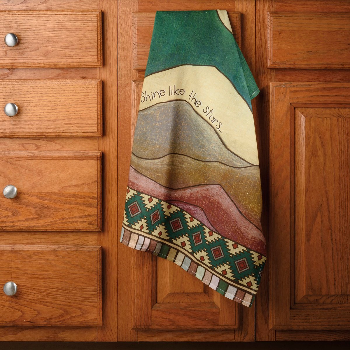 Inspirational Cotton Kitchen Towel: 'Shine Like The Stars' Woodburned Desert Design