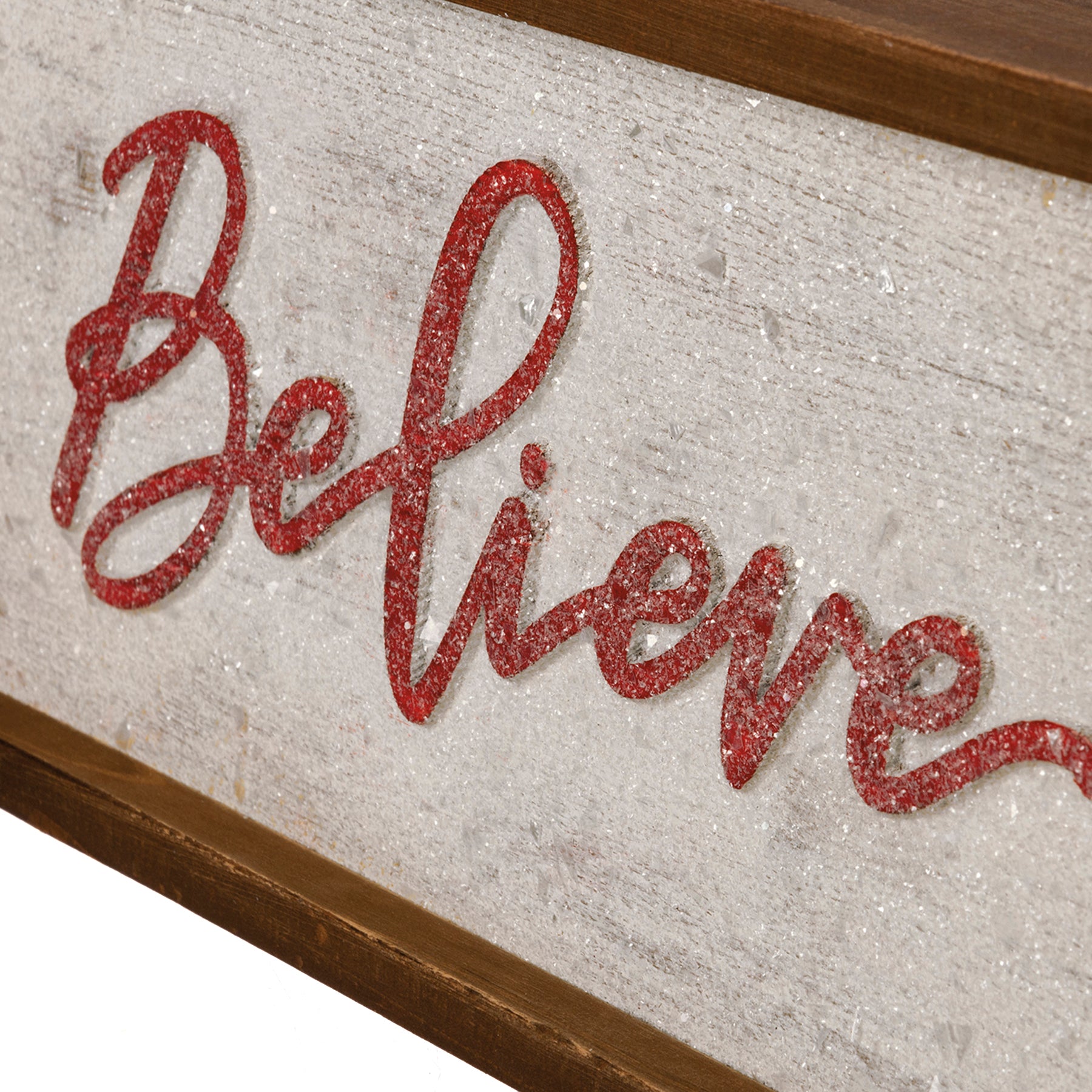 Nordic Christmas 'Believe' Inset Box Sign - Wood, Mica, Snowy Effect