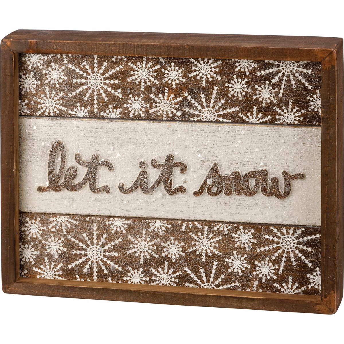 Charming 'Let It Snow' Inset Slat Box Sign - Distressed Cream Winter Decor