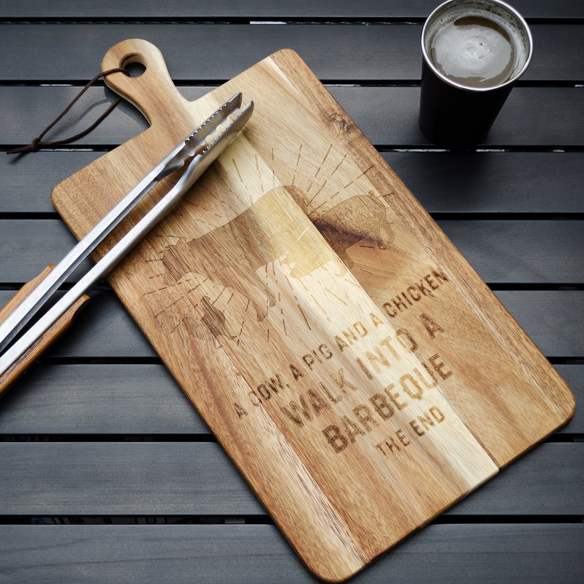 Humorous Farm Animal Acacia Wood Cutting Board for Barbecue Enthusiasts