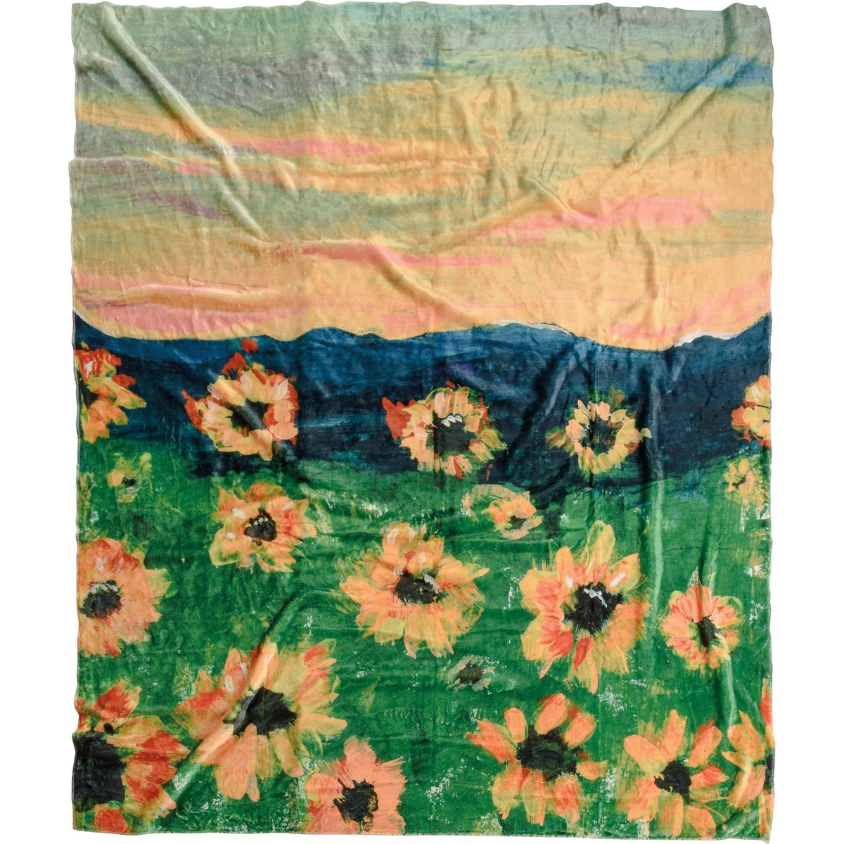 Plush Flannel Sunflower Field Art Throw Blanket – Machine Washable Cozy Decor