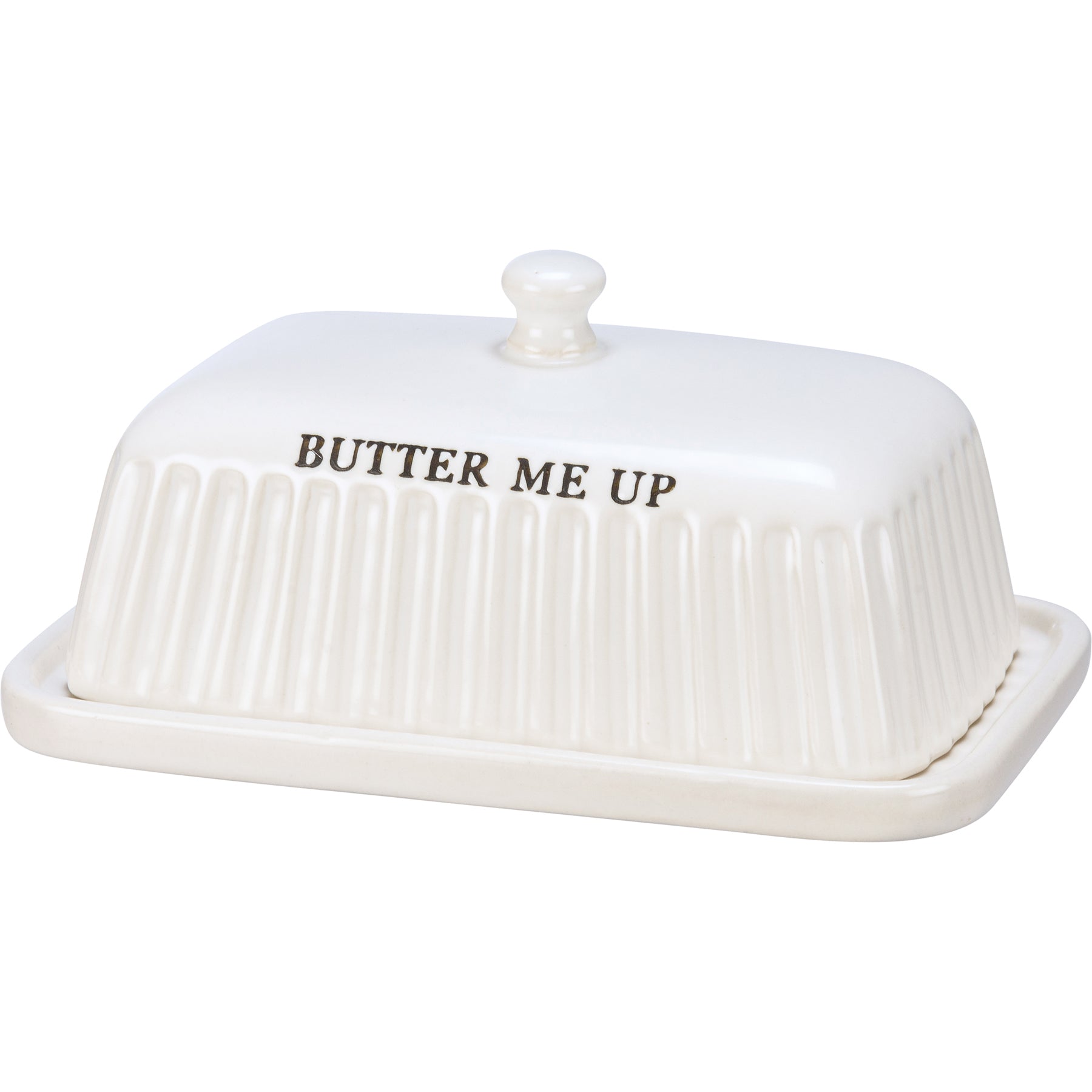 Charming Stoneware 'Butter Me Up' Farmhouse Kitchen Butter Dish with Handle