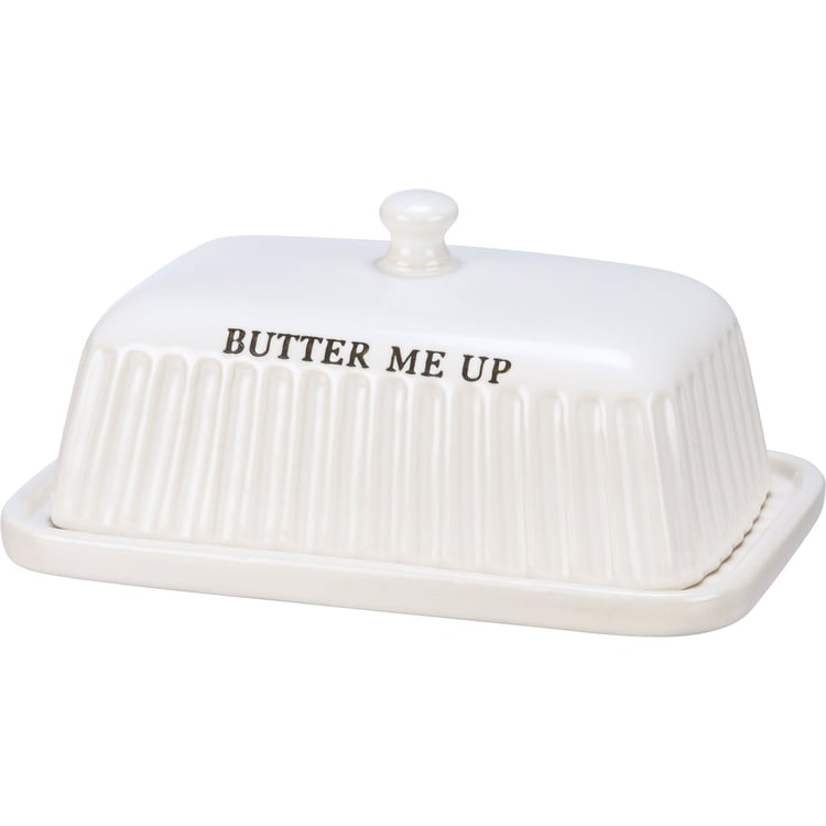 Charming Stoneware 'Butter Me Up' Farmhouse Kitchen Butter Dish with Handle