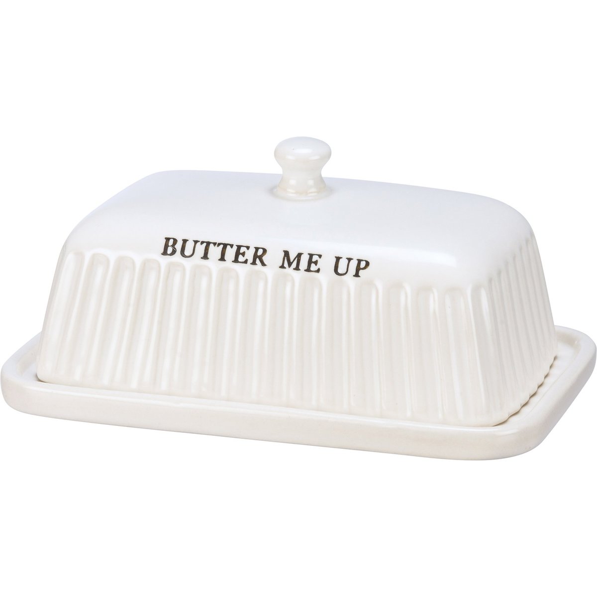 Charming Stoneware 'Butter Me Up' Farmhouse Kitchen Butter Dish with Handle