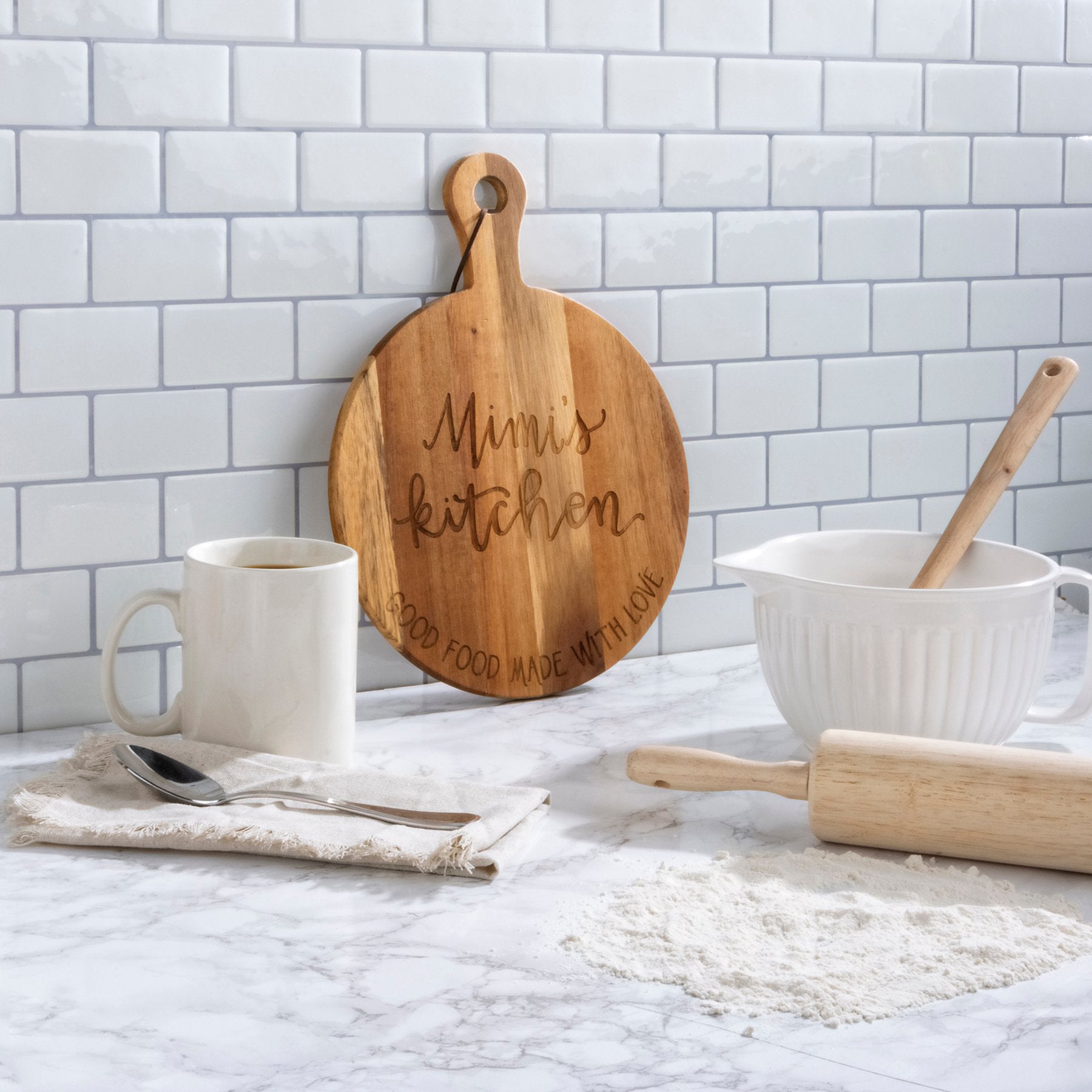 Mimi's Kitchen Acacia Wood Cutting Board with 'Food Made With Love' Engraving