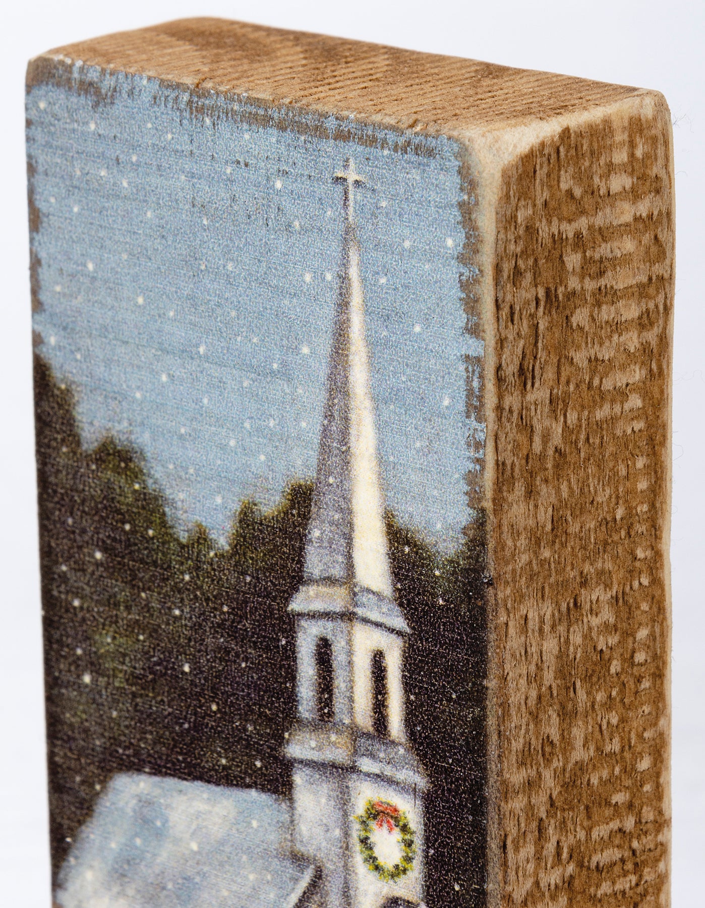 Charming Snowy Chapel Wooden Block Sign - Rustic Farmhouse Winter Holiday Decor