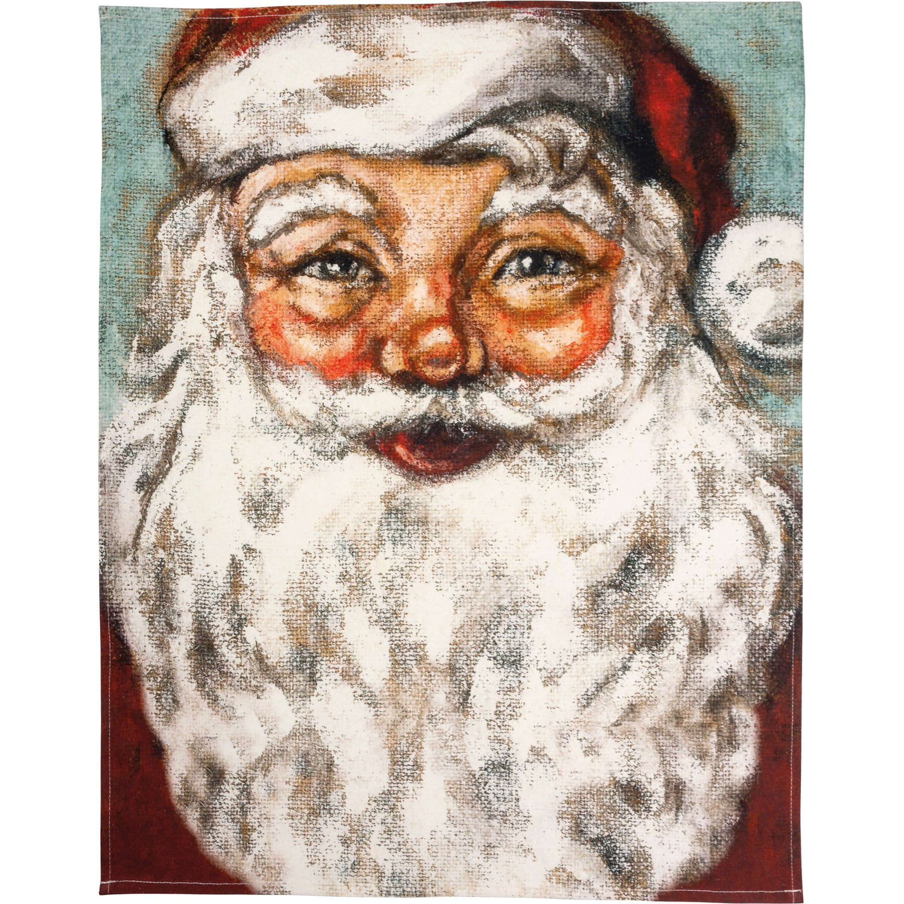 Festive Santa Christmas Kitchen Towel - Woven Cotton Slub Fabric Design