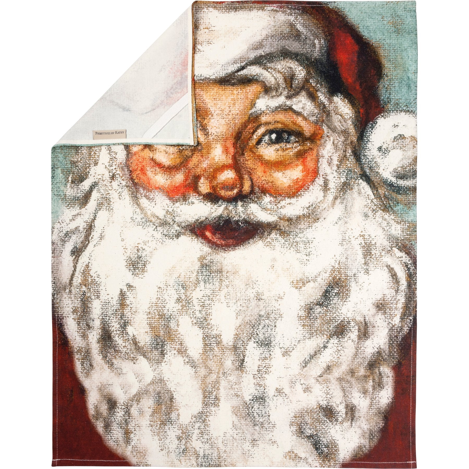 Festive Santa Christmas Kitchen Towel - Woven Cotton Slub Fabric Design