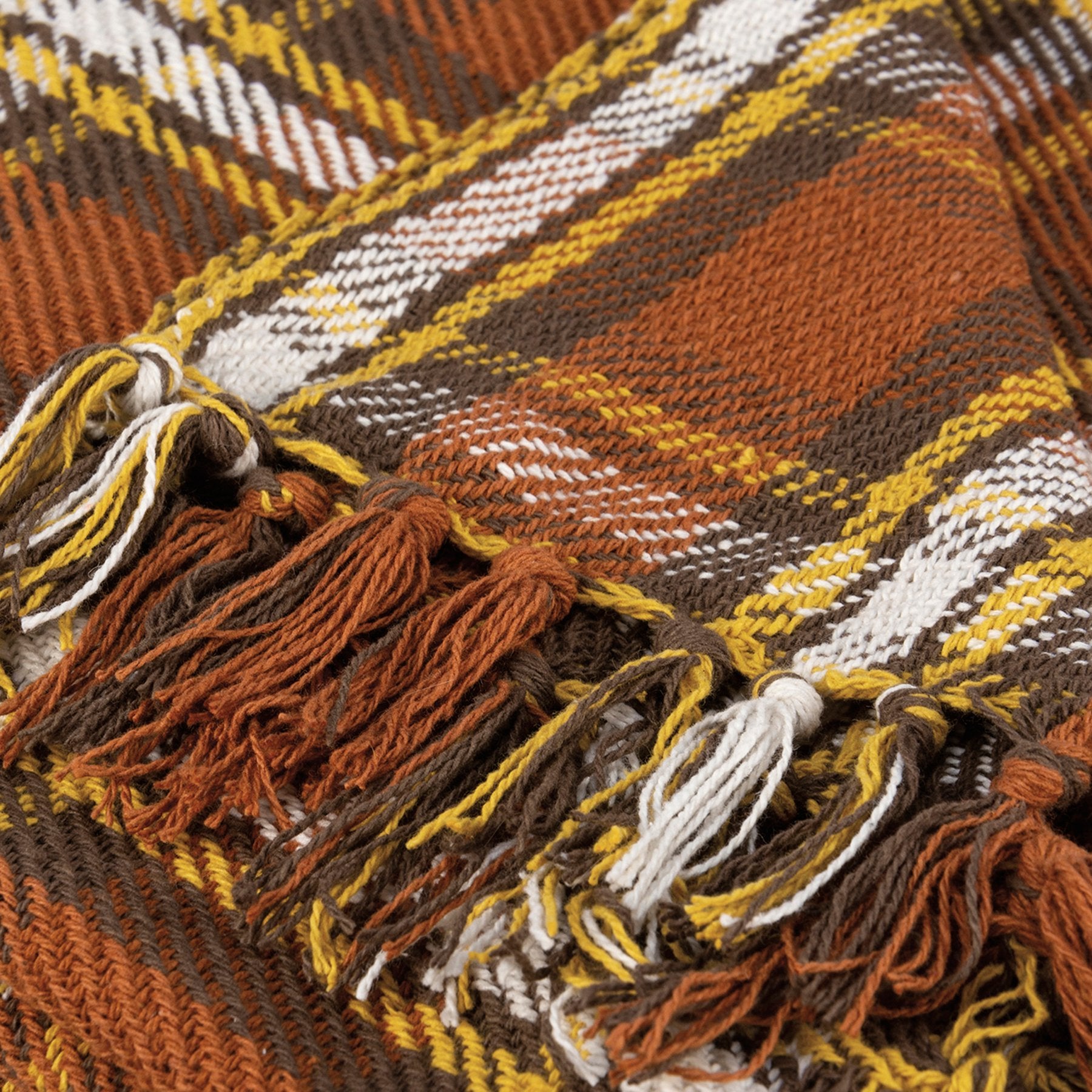 Cozy Fall Plaid Cotton Throw Blanket with Decorative Fringe Accents