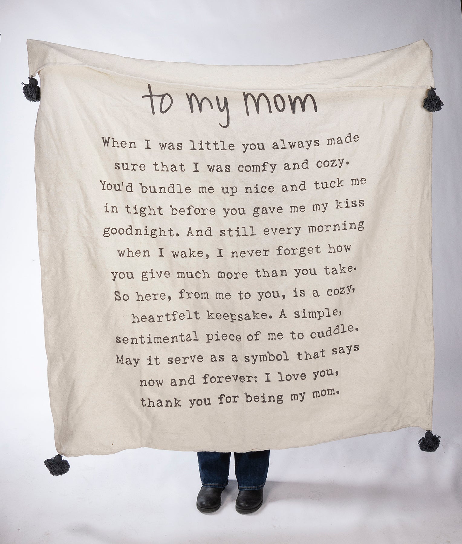 Cozy 'To My Mom' Cotton Throw Blanket with Heartfelt Poem and Tassels