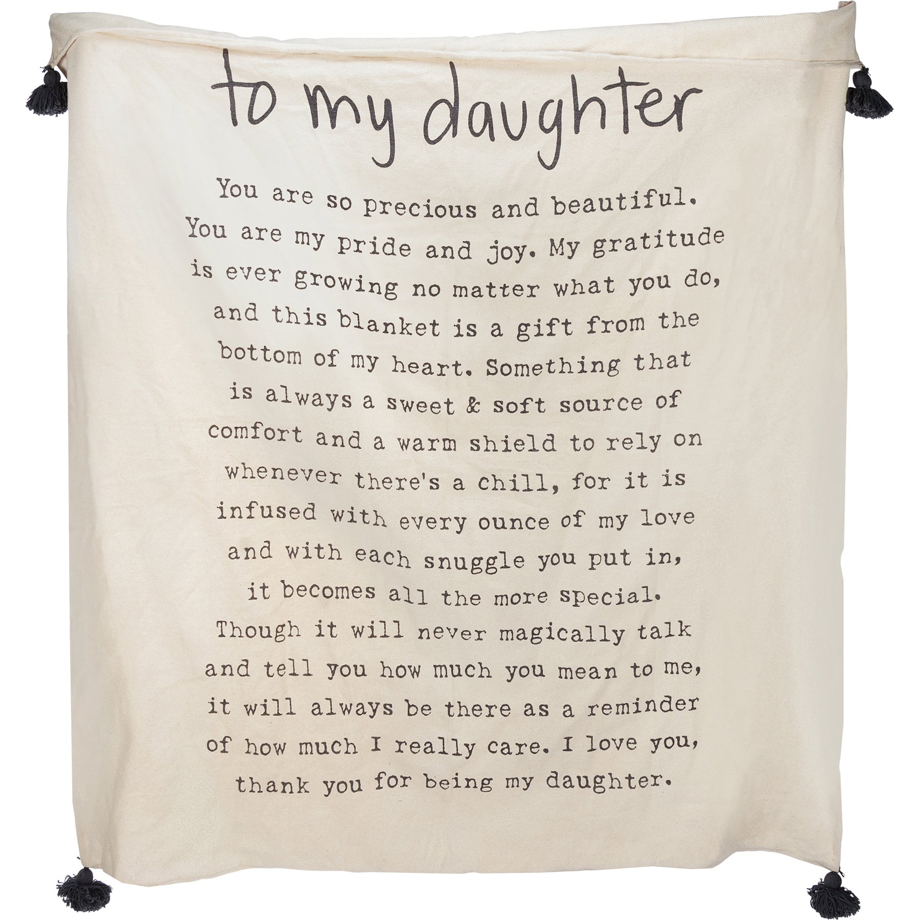 Cozy Cotton Daughter Poem Throw Blanket - Soft, Machine Washable, Tasseled Comfort