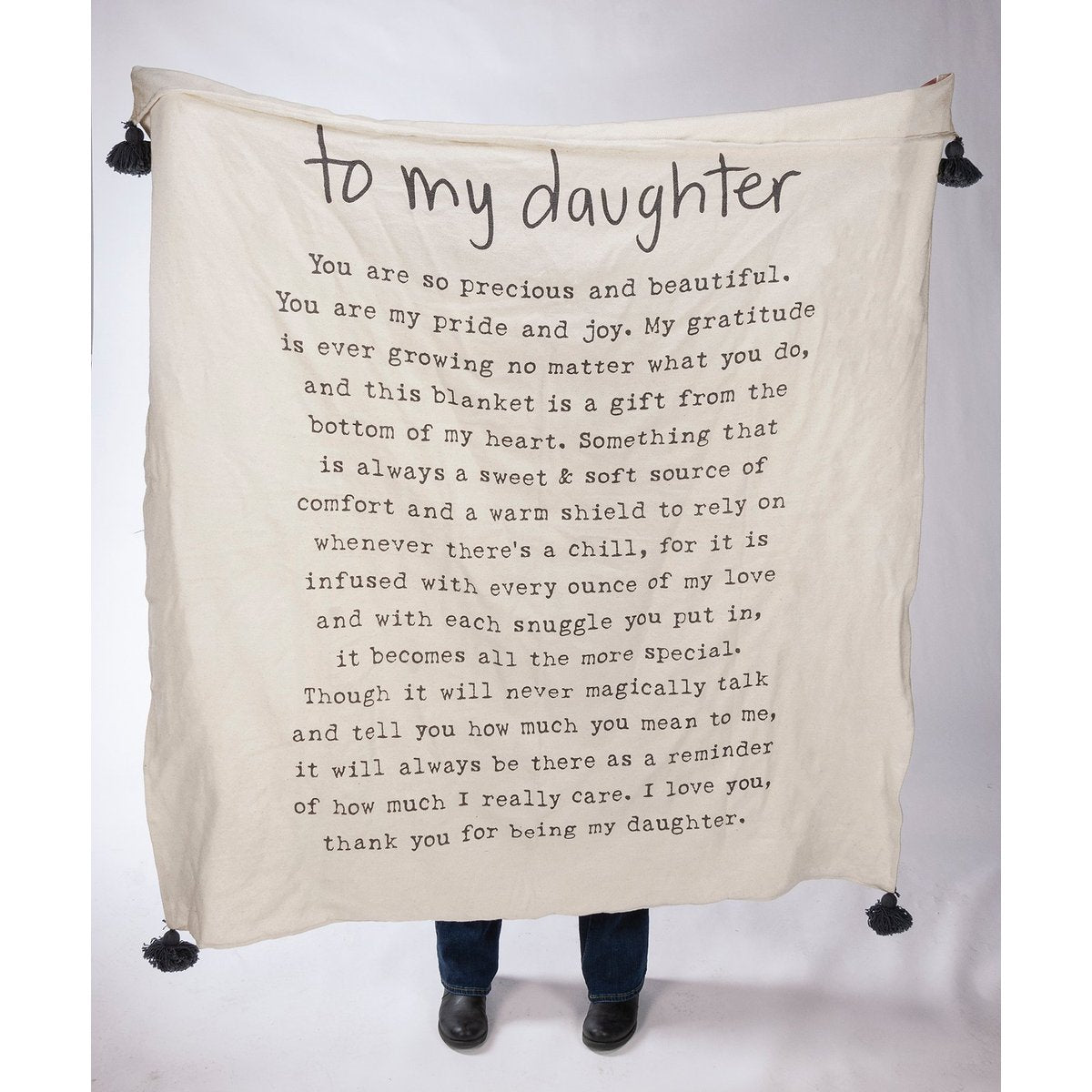 Cozy Cotton Daughter Poem Throw Blanket - Soft, Machine Washable, Tasseled Comfort