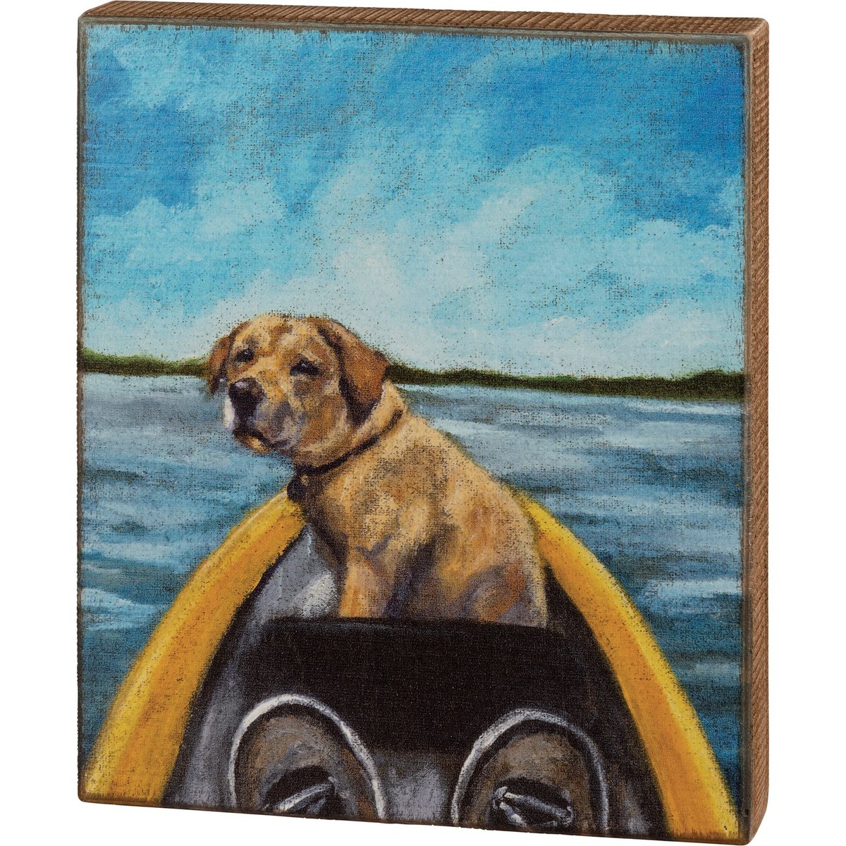 Rustic Woodland Dog in Canoe Wooden Box Sign Art for Home Decor