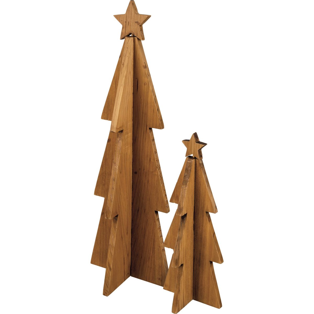 Rustic Wooden Pine Christmas Tree Set with Star Accents, Holiday Decor
