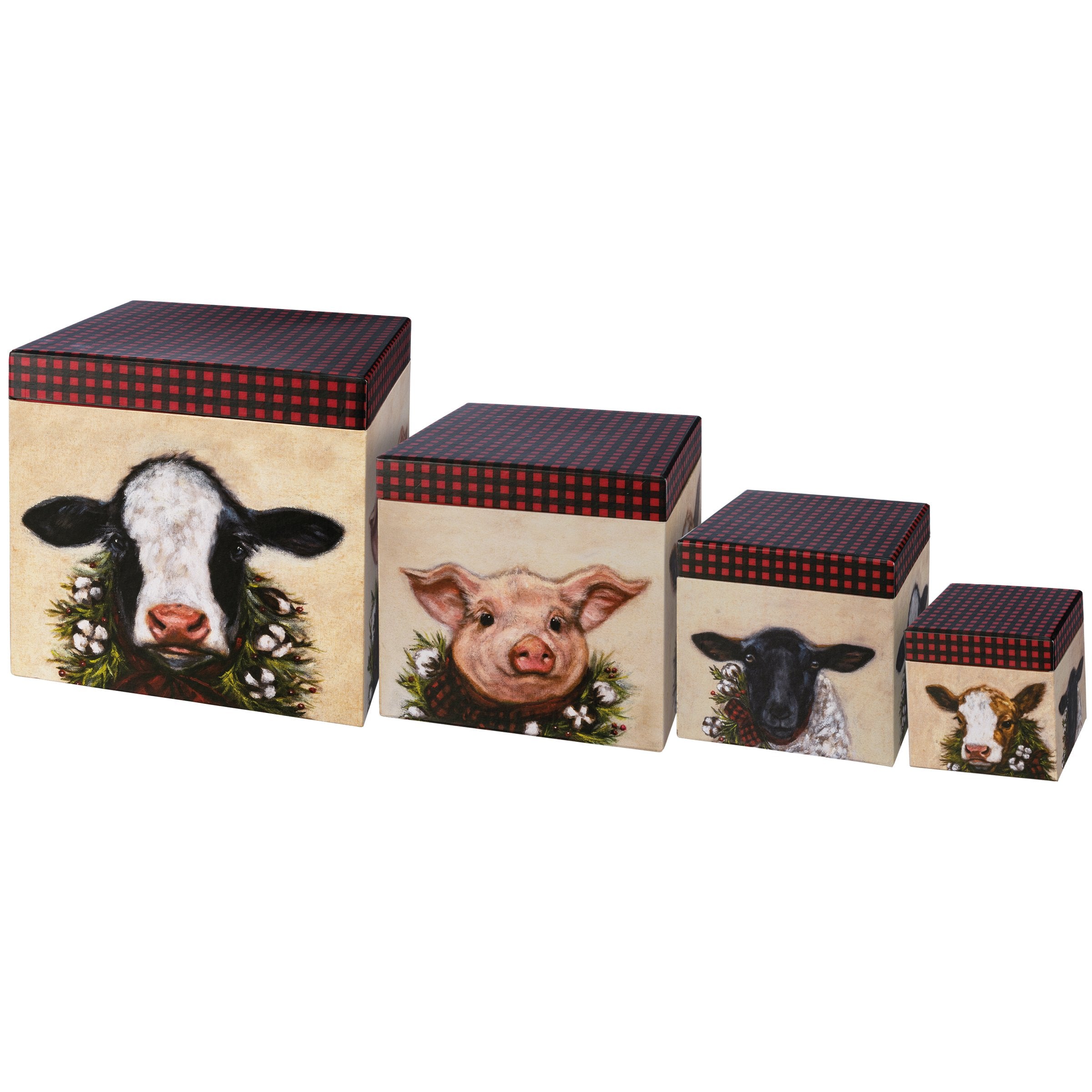 Charming Merry Farm Christmas Stacking Storage Boxes Set with Wintry Animal Designs