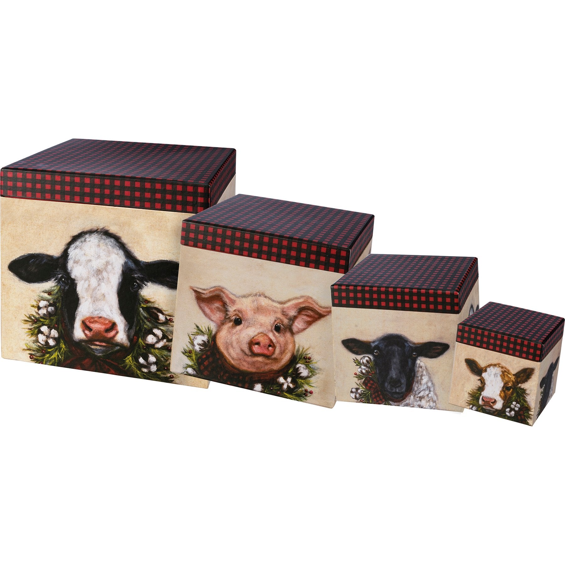 Charming Merry Farm Christmas Stacking Storage Boxes Set with Wintry Animal Designs
