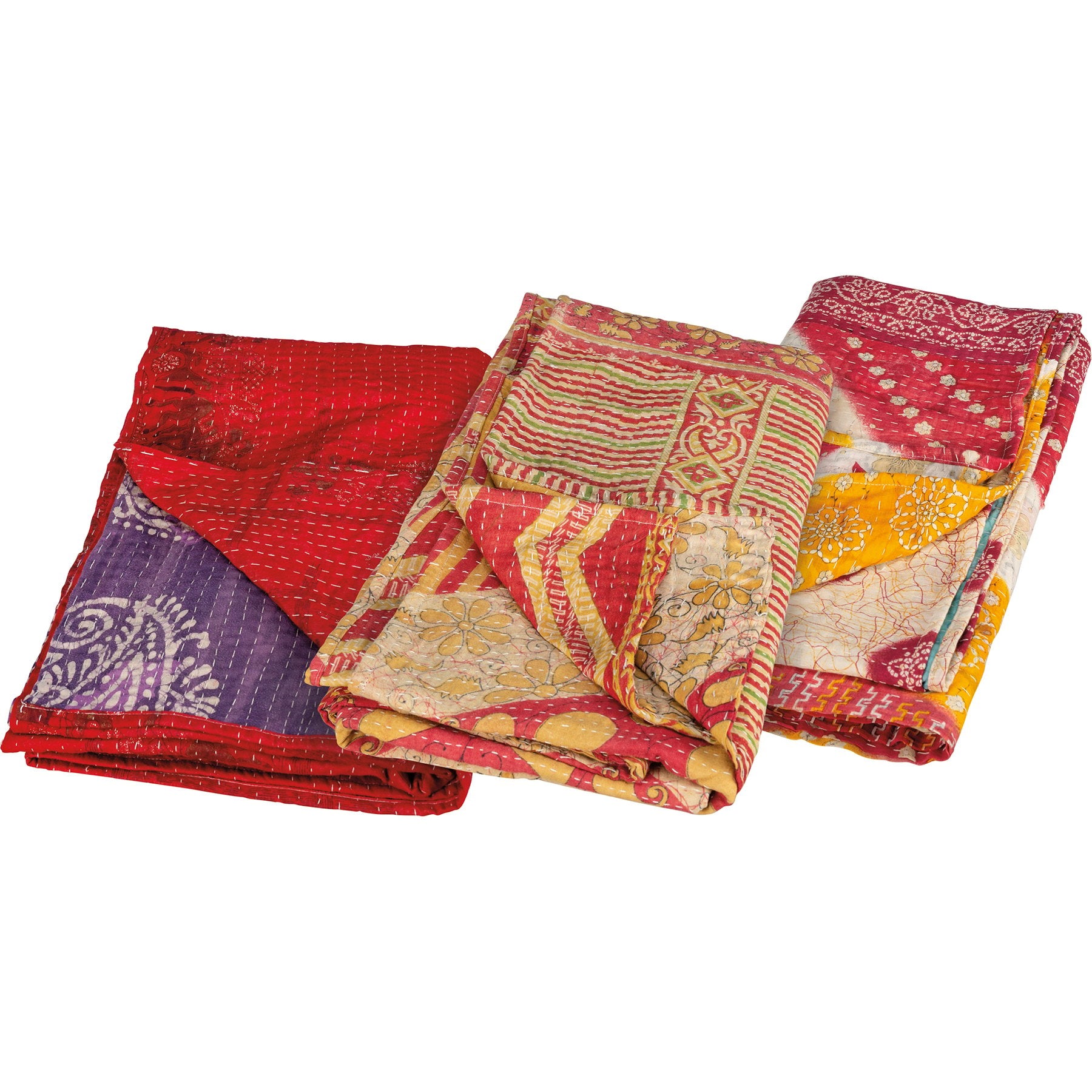 Vibrant Multi Kantha Cotton Throw Blanket - Hand-Stitched Artisan Sari Design