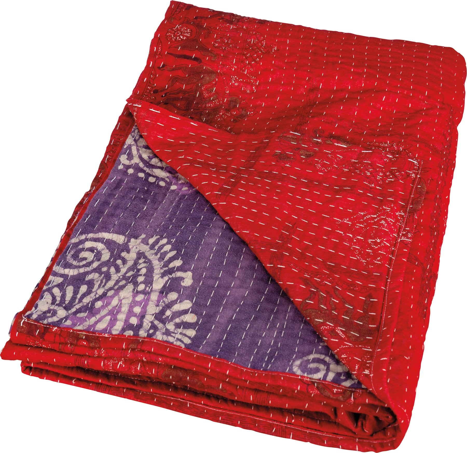Vibrant Multi Kantha Cotton Throw Blanket - Hand-Stitched Artisan Sari Design