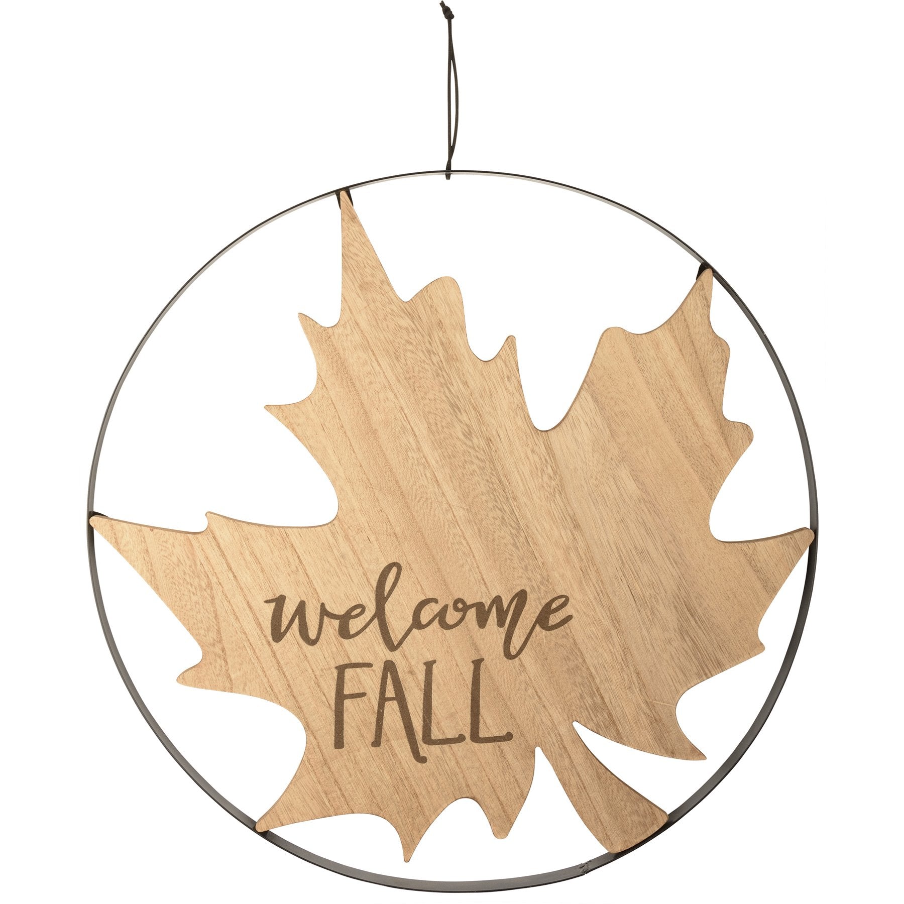 Rustic Welcome Fall Leaf Wall Decor with Faux Leather Hanger