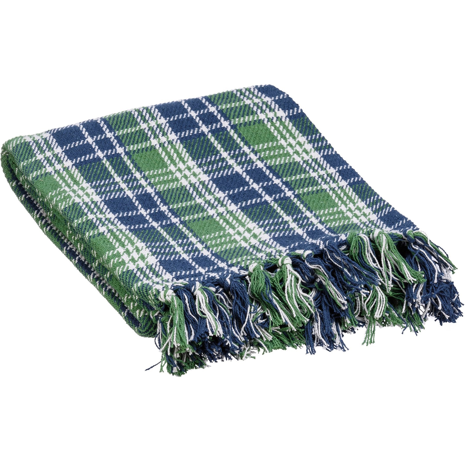 Charming Blue Plaid Cotton Throw Blanket with Fringe – Cozy, Soft, Washable