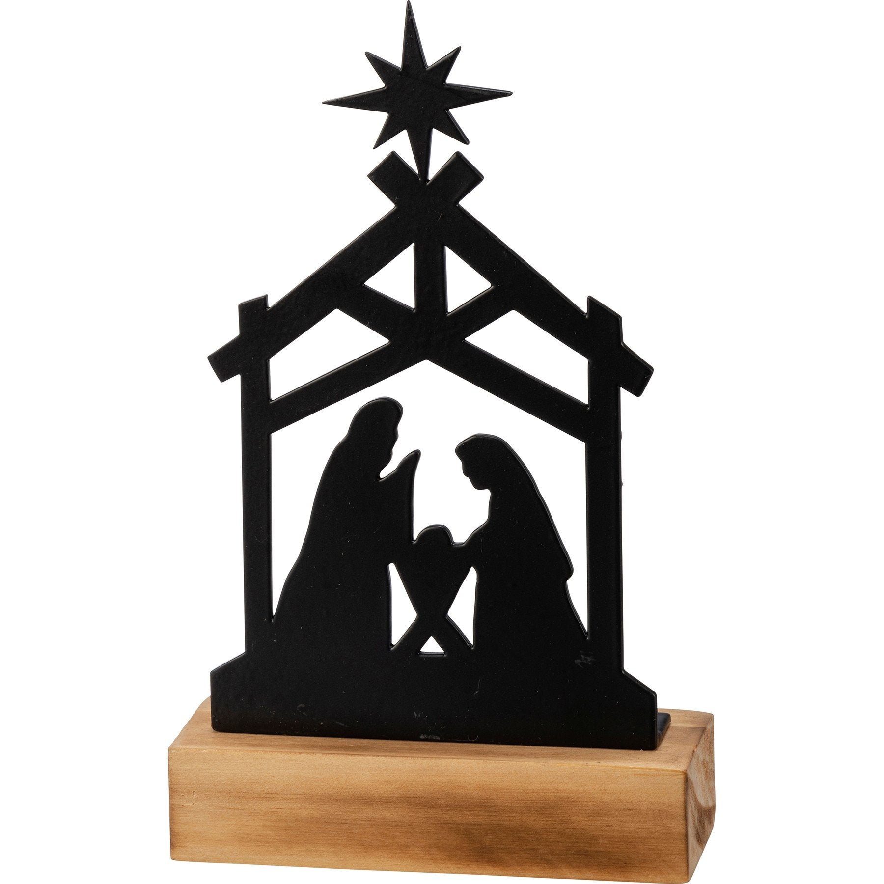 Elegant Metal & Wood Nativity Sitter - Festive Christmas Home Decor Display