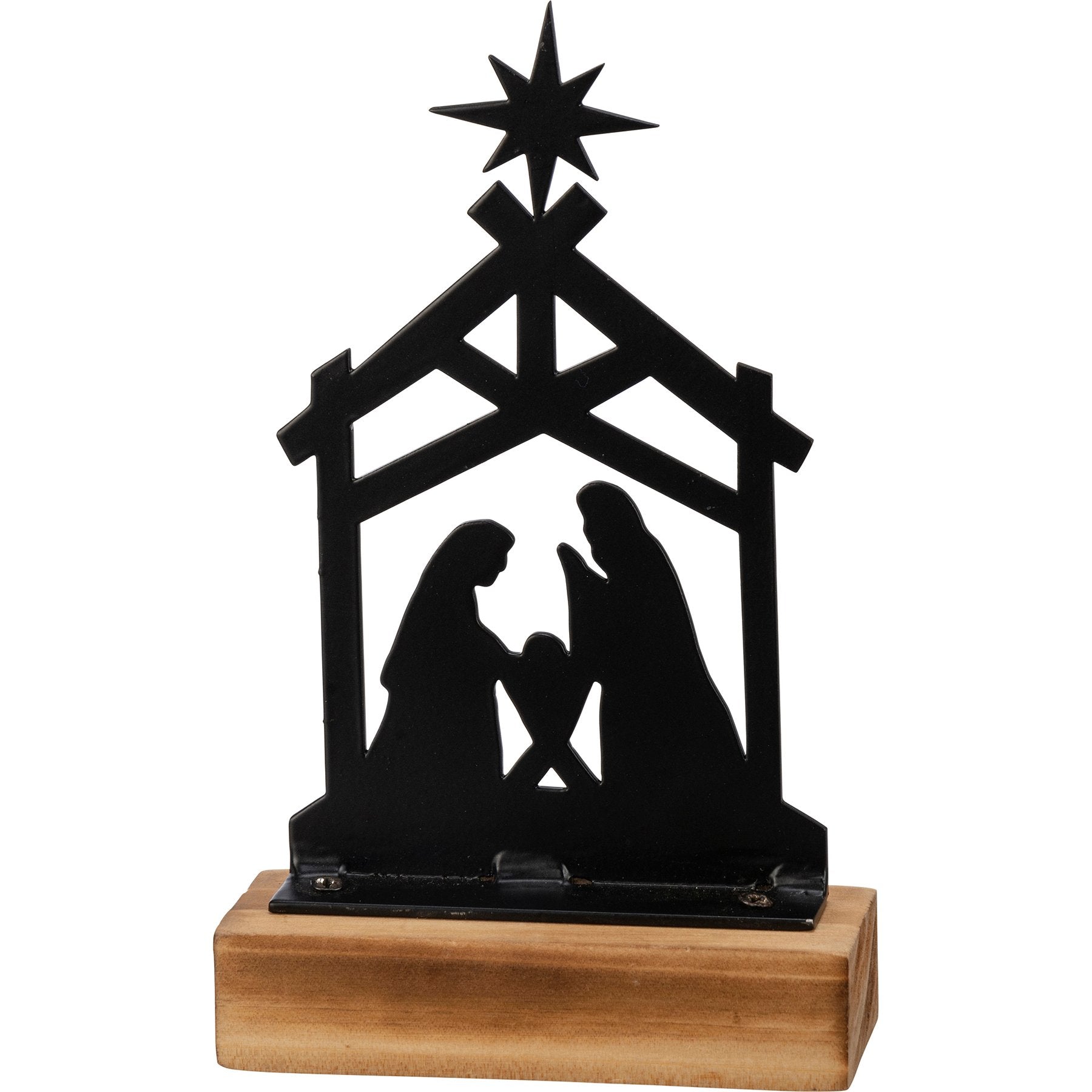 Elegant Metal & Wood Nativity Sitter - Festive Christmas Home Decor Display