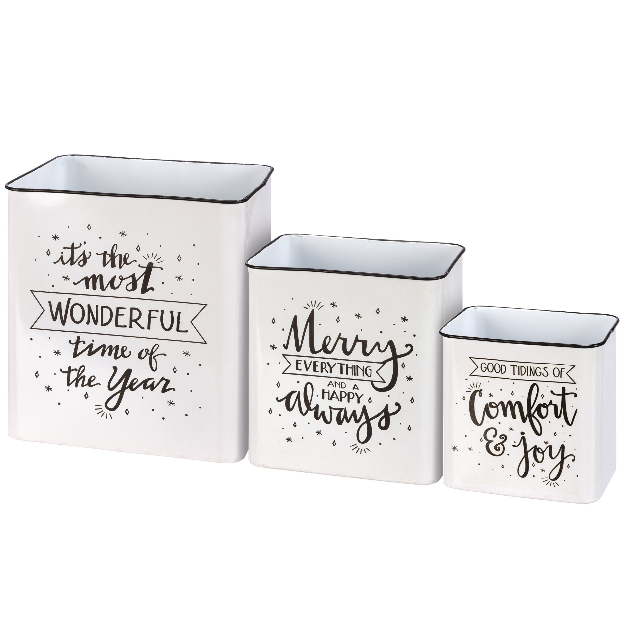 Festive Merry Everything Metal Bin Set - Holiday Storage & Home Decor