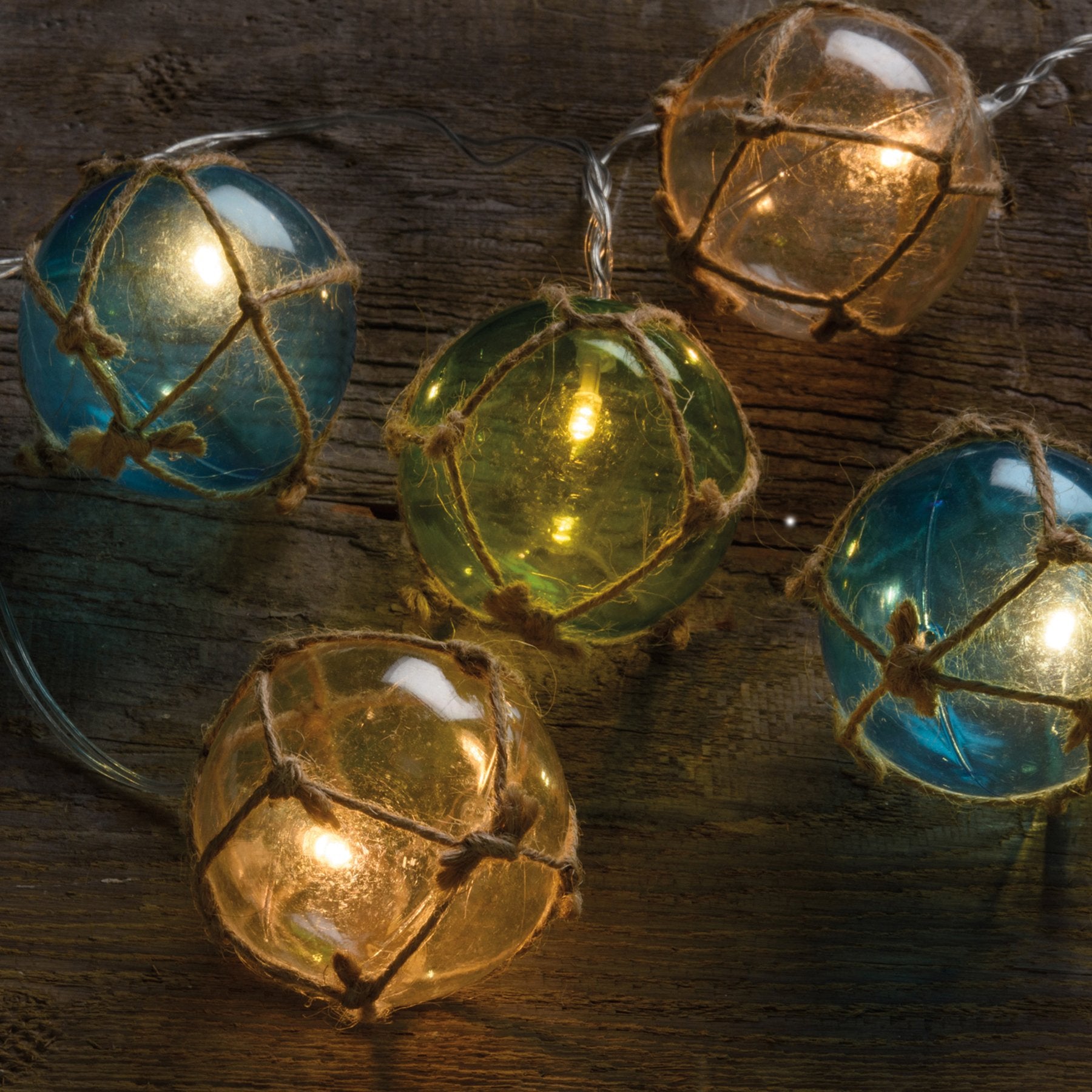 Coastal Inspired Multicolored Glass Globe String Lights, Battery-Operated with Timer