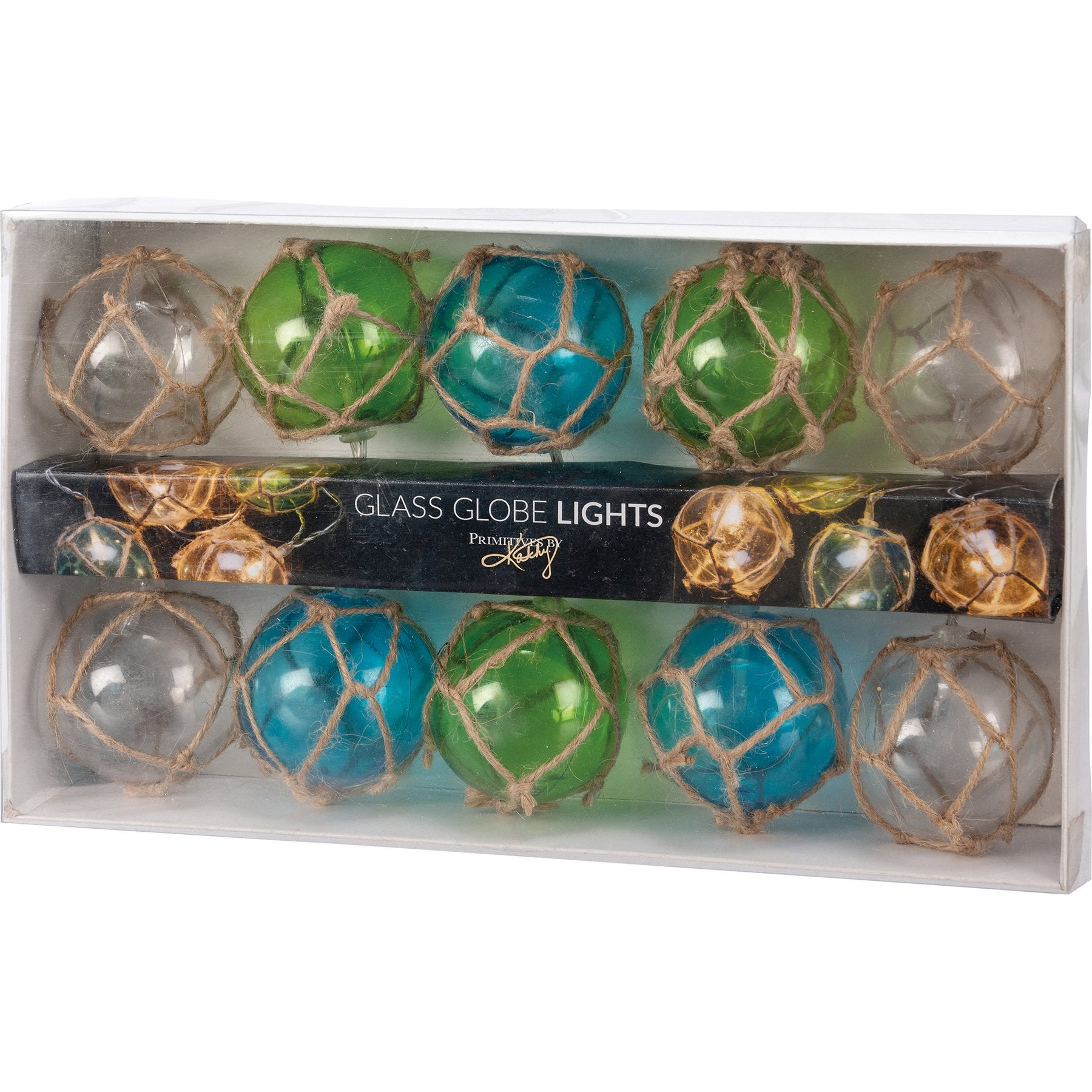 Coastal Inspired Multicolored Glass Globe String Lights, Battery-Operated with Timer