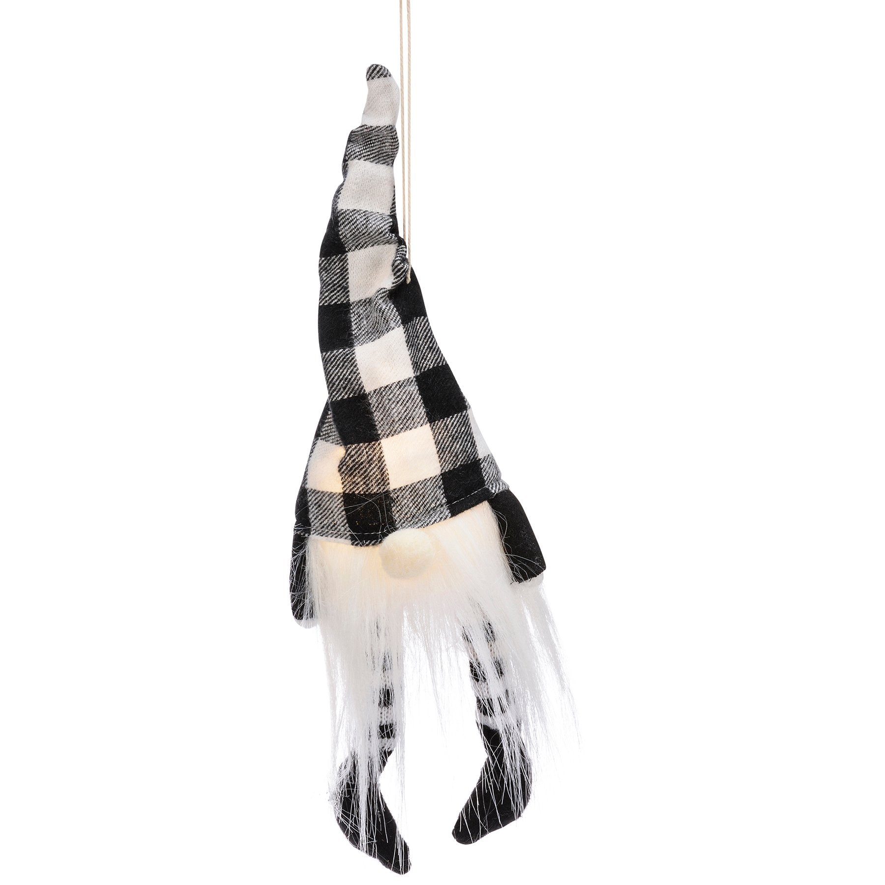 Charming Black White Buffalo Check Light-Up Gnome Christmas Ornament Decor