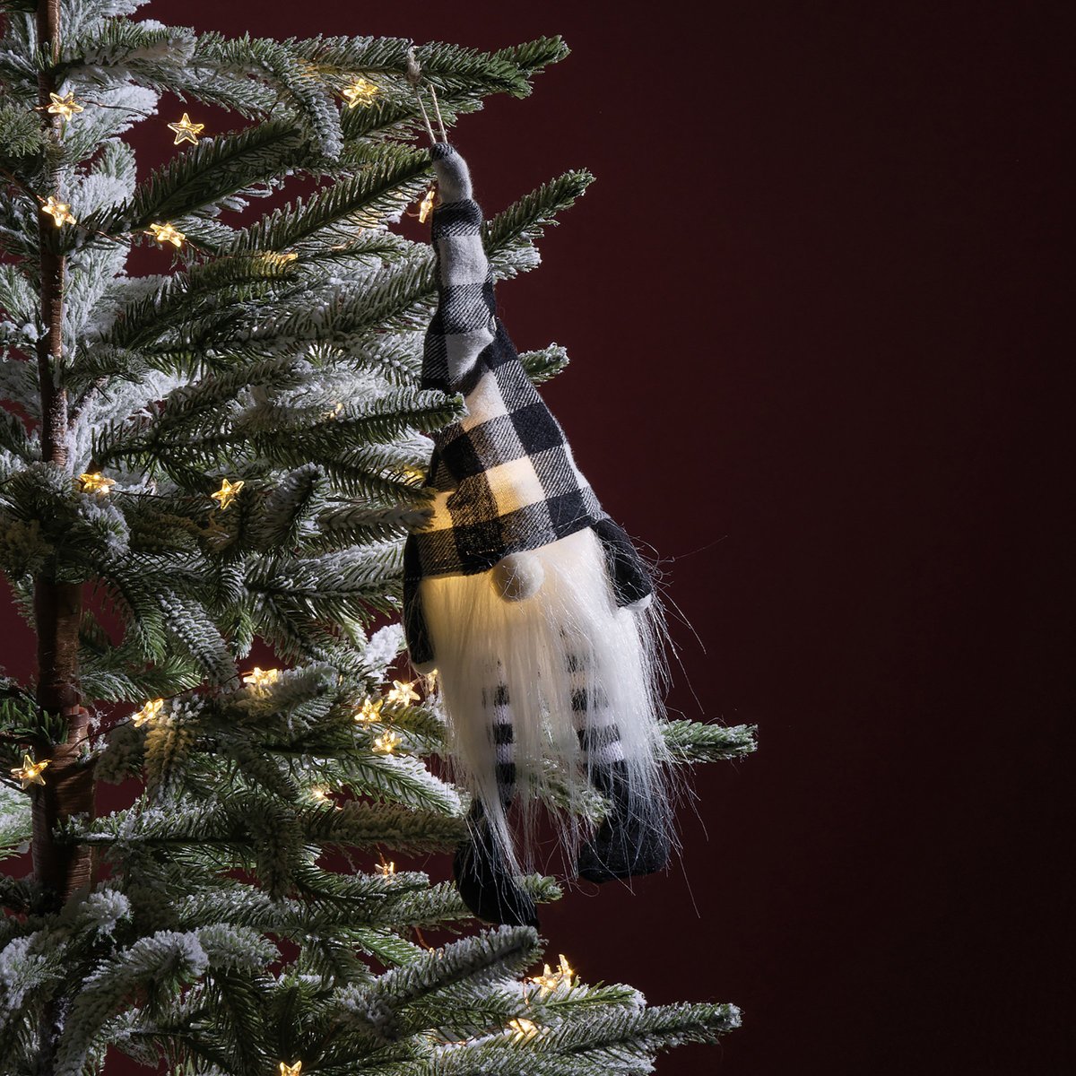 Charming Black White Buffalo Check Light-Up Gnome Christmas Ornament Decor