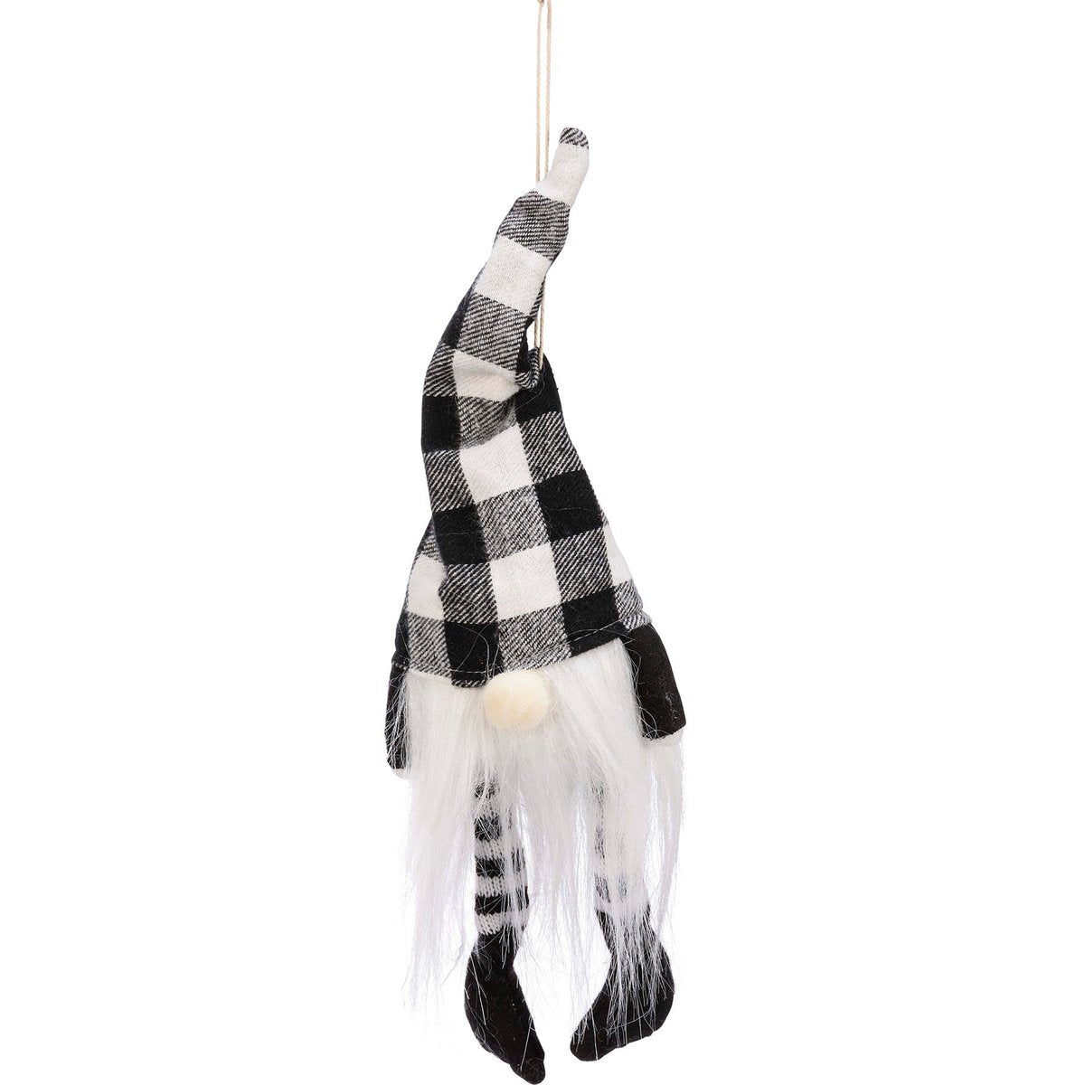 Charming Black White Buffalo Check Light-Up Gnome Christmas Ornament Decor