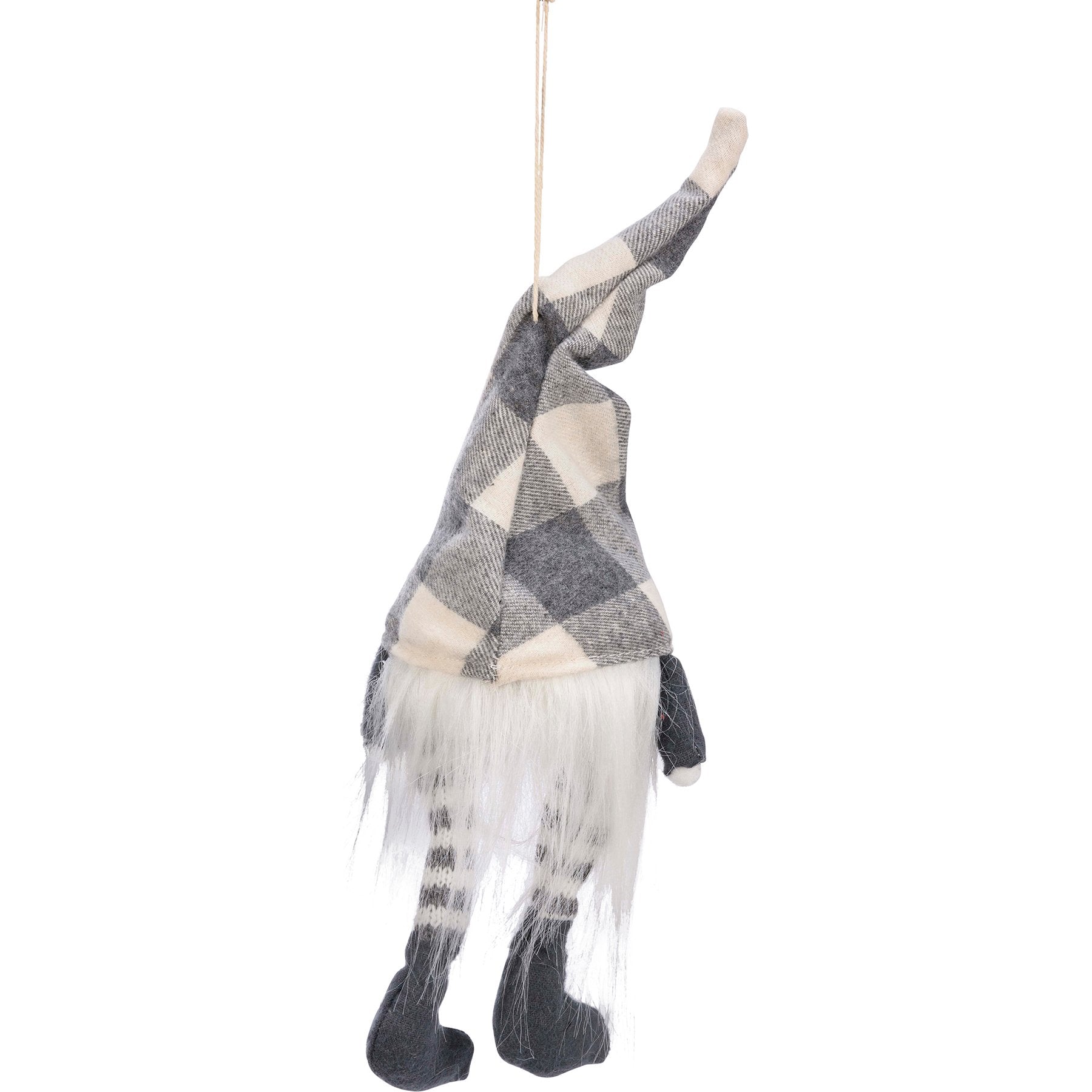 Charming Grey Buffalo Check Gnome Christmas Ornament with LED Light