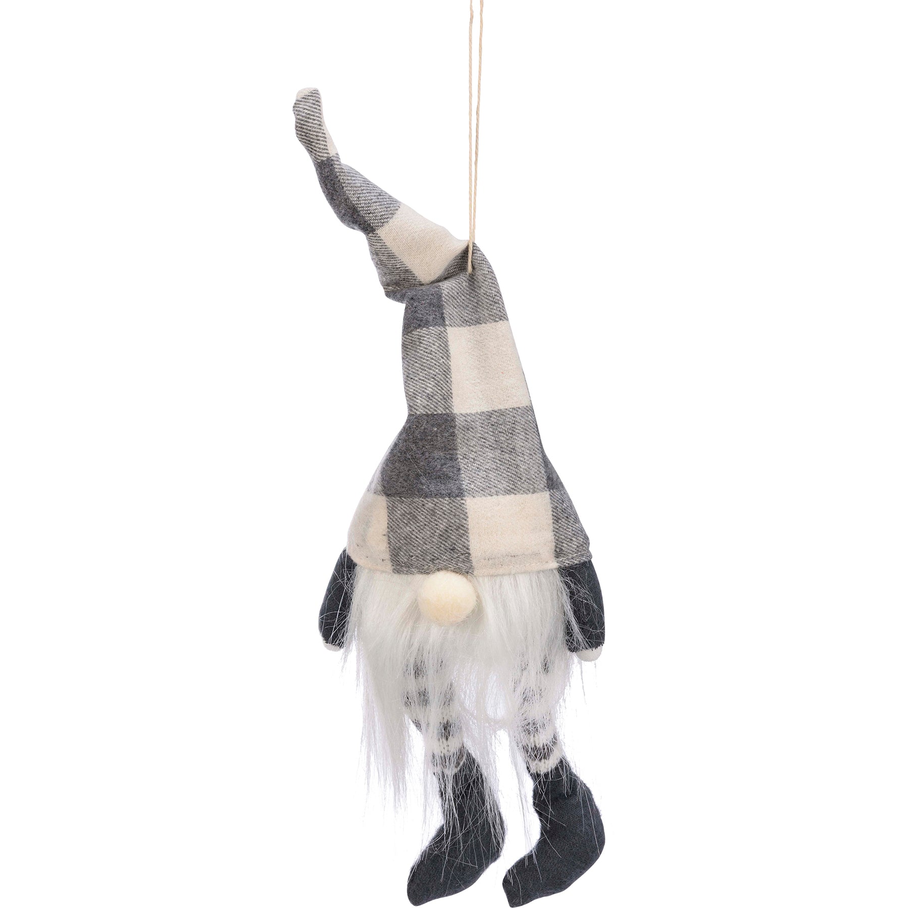 Charming Grey Buffalo Check Gnome Christmas Ornament with LED Light