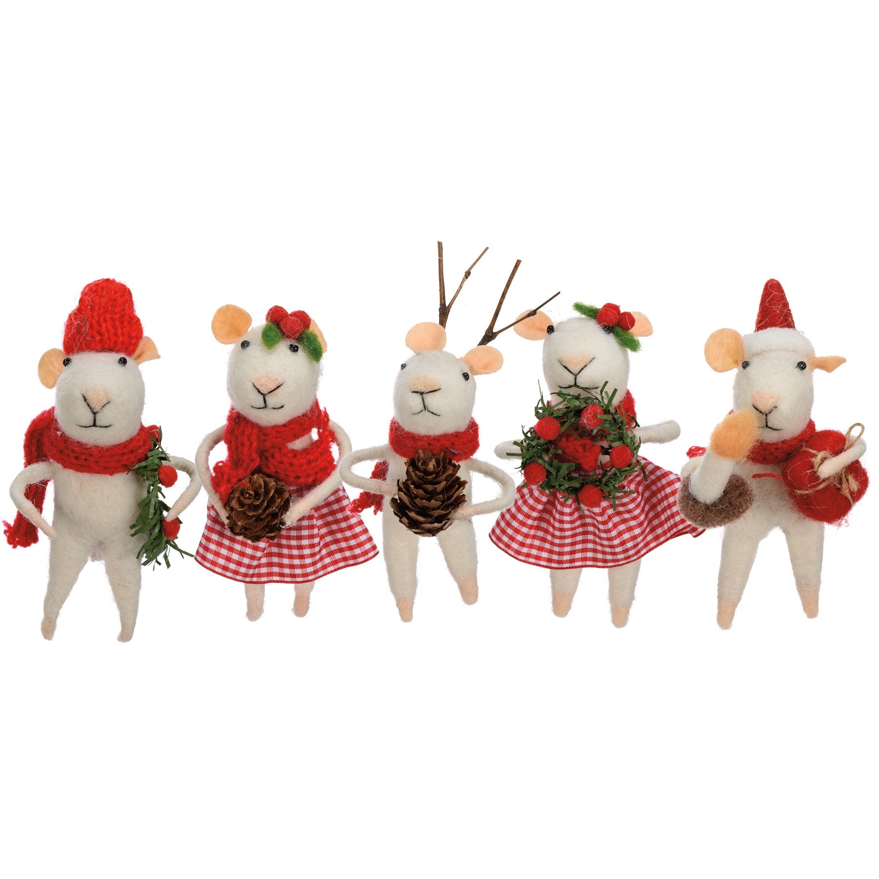 Charming Five-Piece Christmas Mice Critter Set with Festive Knit Outfits