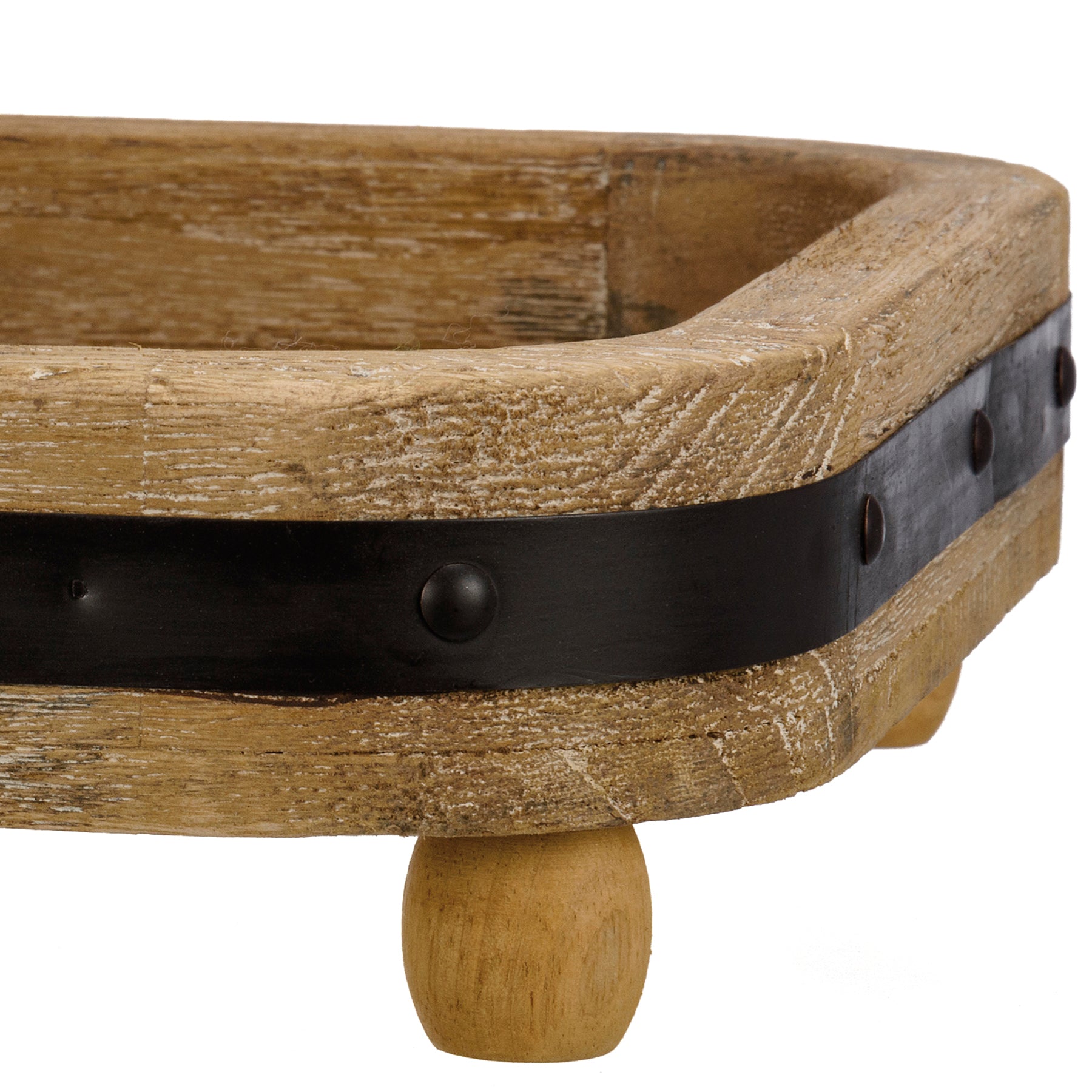 Rustic Farmhouse Decor Two-Tiered Rectangular Wood Serving Display Tray with Metal Accents