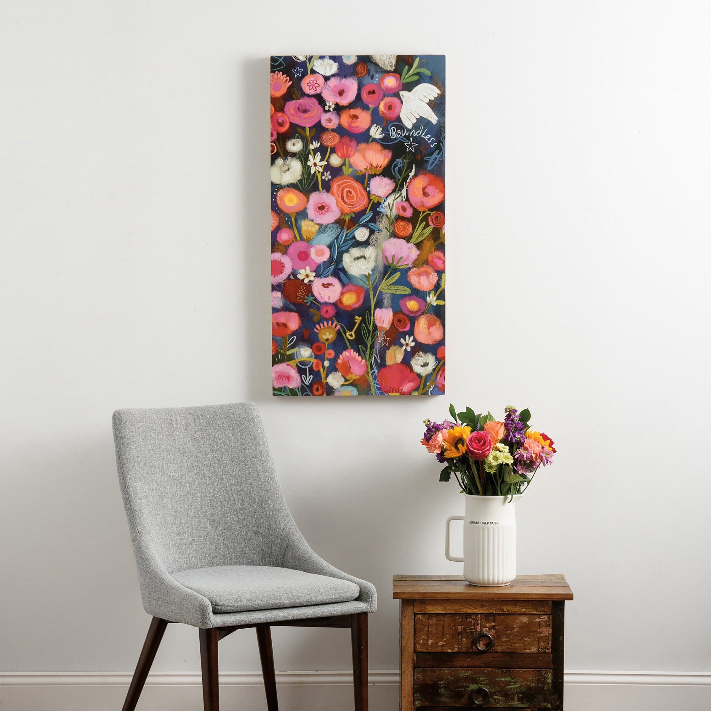 Vibrant Floral 'Boundless' Wood Box Sign - Inspirational Home Wall Art