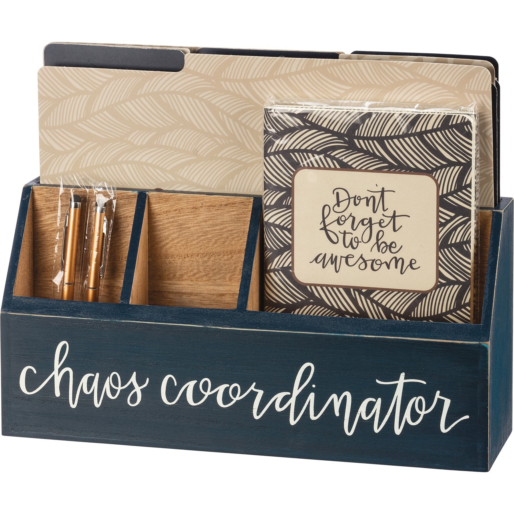 Organized Chaos Desk Set with Folders, Notebooks, Pens, and Wooden Organizer