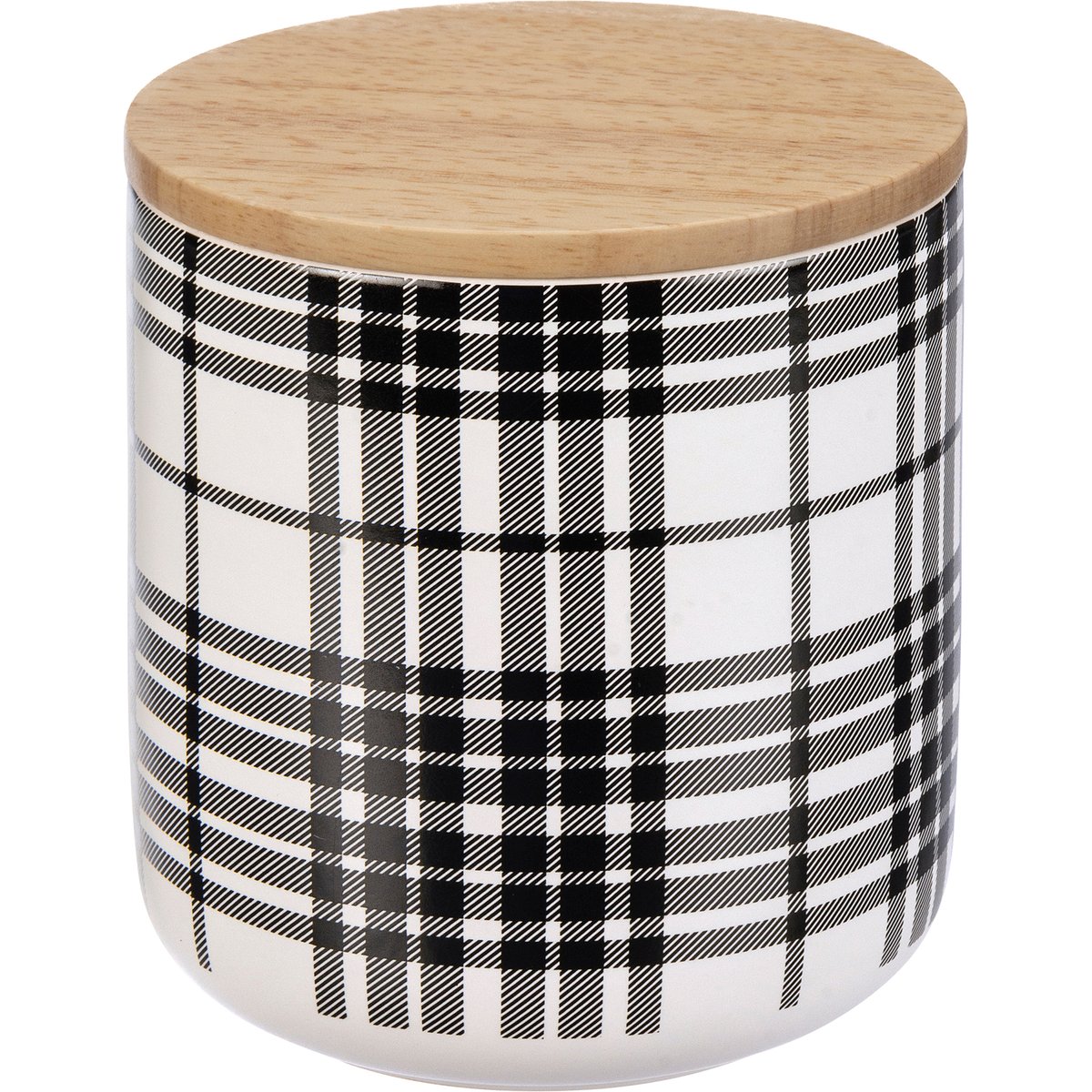 Chic Black Plaid Stoneware Kitchen Canister Set with Wood Lids for Food Storage