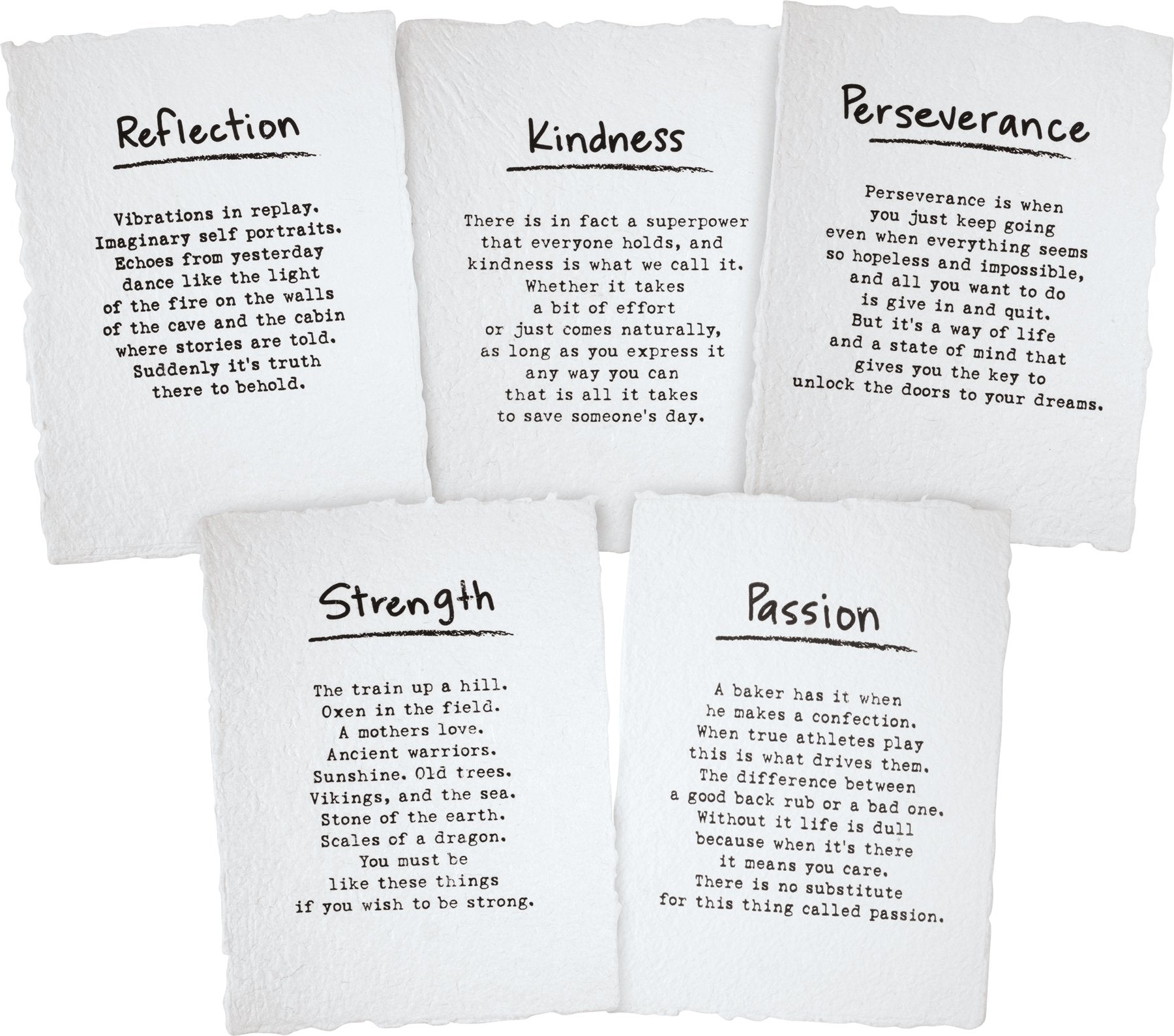 Inspiring Kindness Strength Passion Perseverance Reflection Word Art Print Set