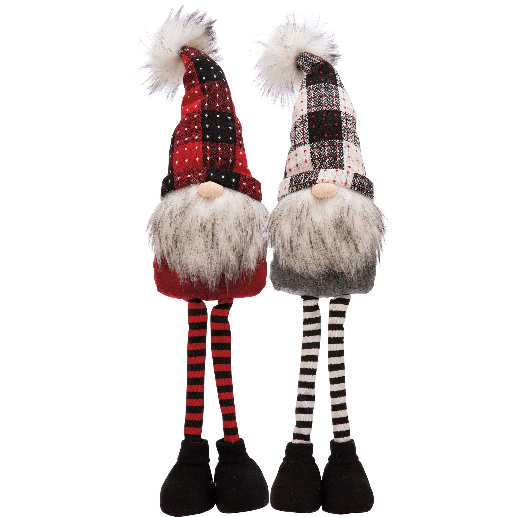 Charming Red Black Plaid Standing Gnome Sitter Set - Adjustable Holiday Decor