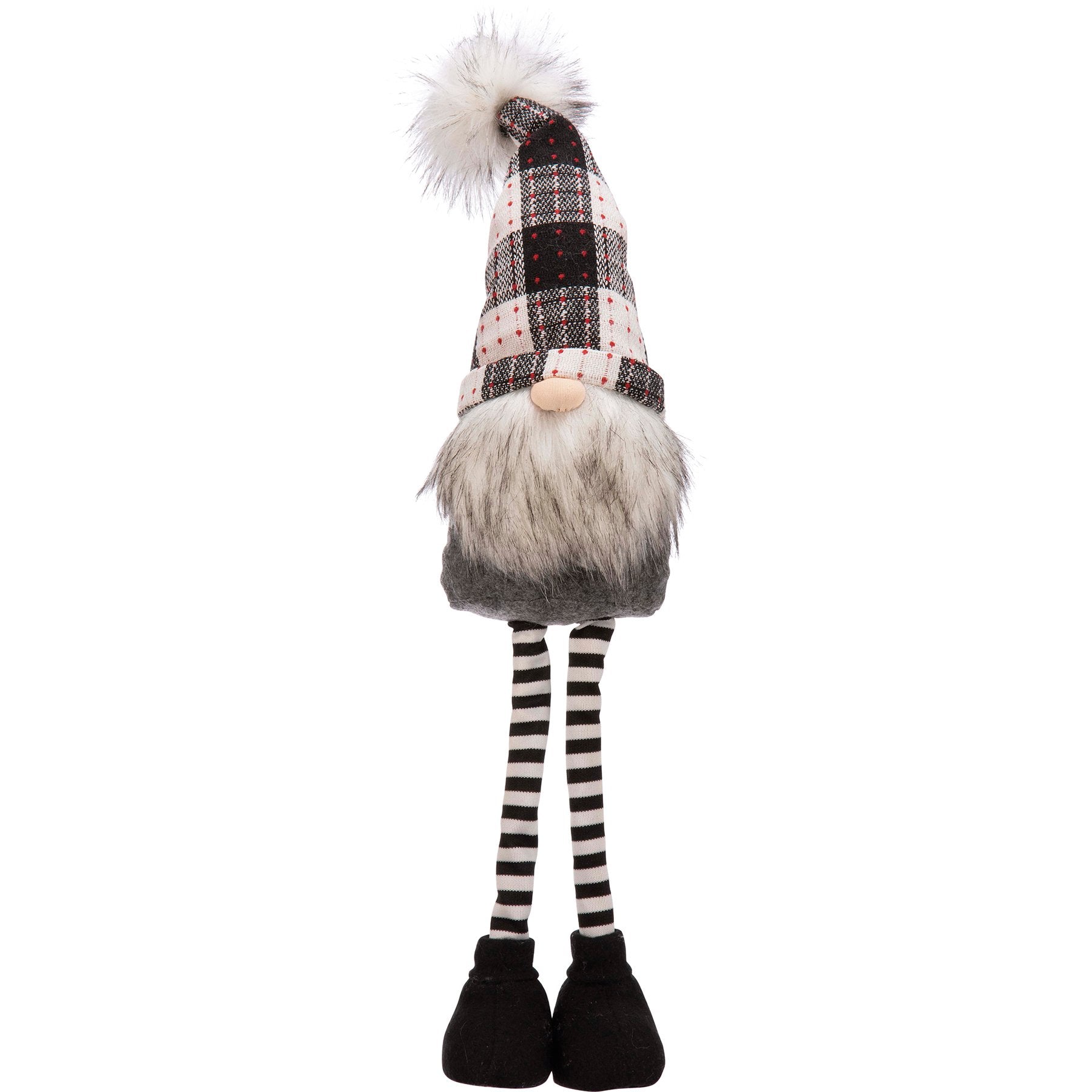Charming Red Black Plaid Standing Gnome Sitter Set - Adjustable Holiday Decor