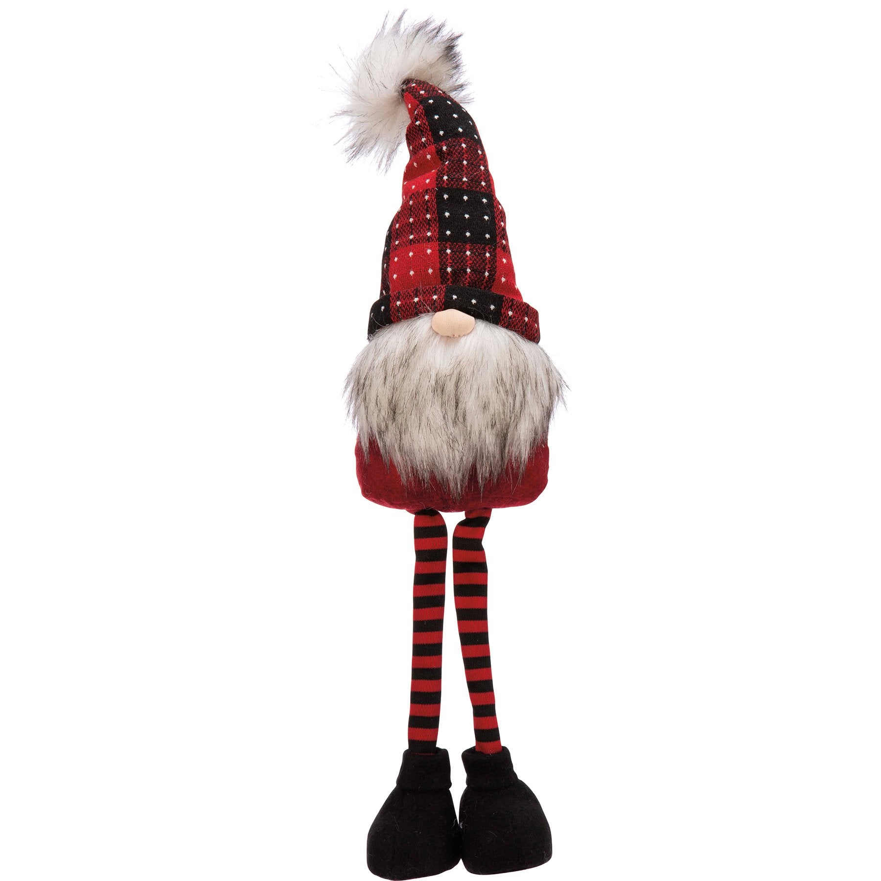 Charming Red Black Plaid Standing Gnome Sitter Set - Adjustable Holiday Decor