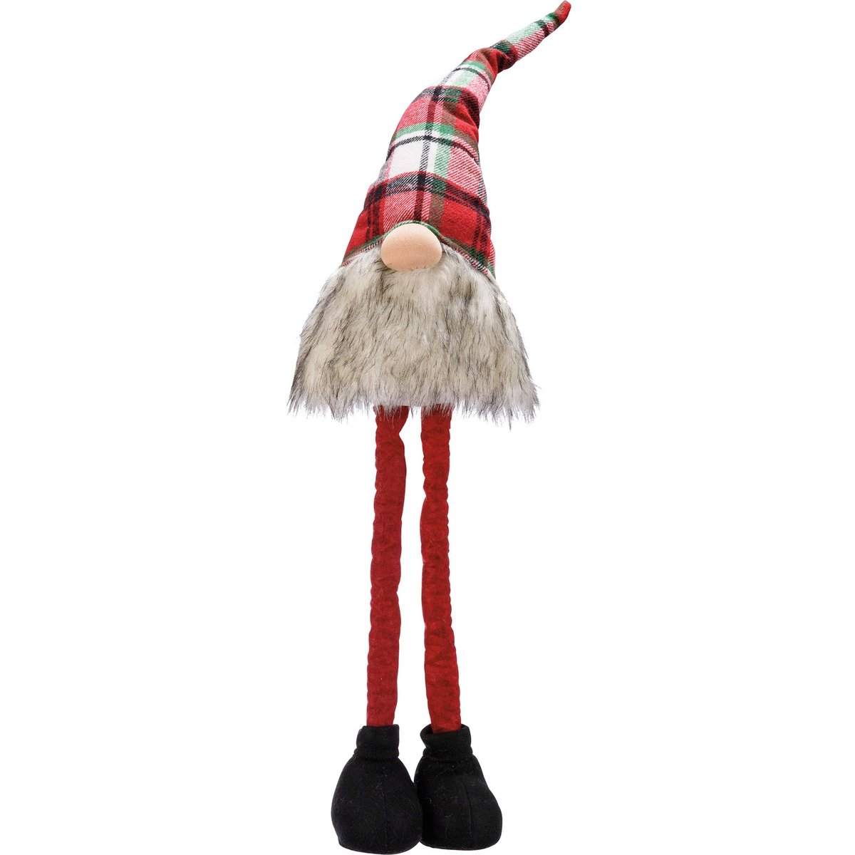 Charming Plaid Standing Gnome Sitter with Retractable Legs, Festive Christmas Decor