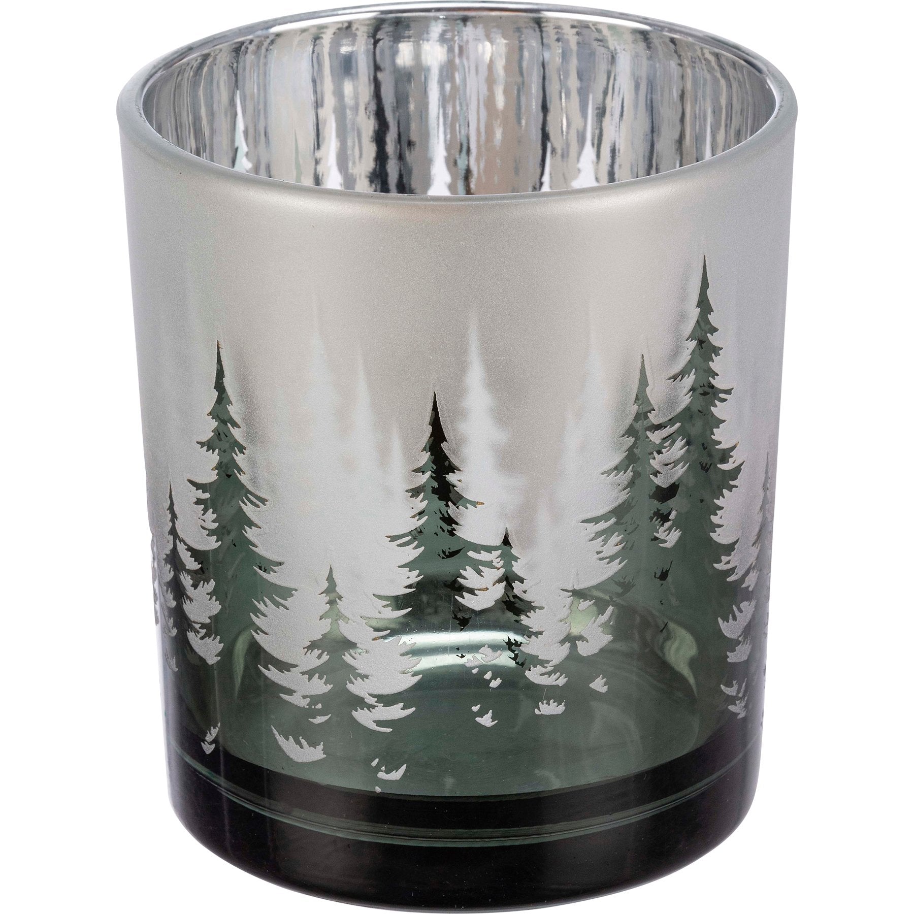 Set of Three Glass Evergreen Tree Candle Holders - Metallic Winter Decor