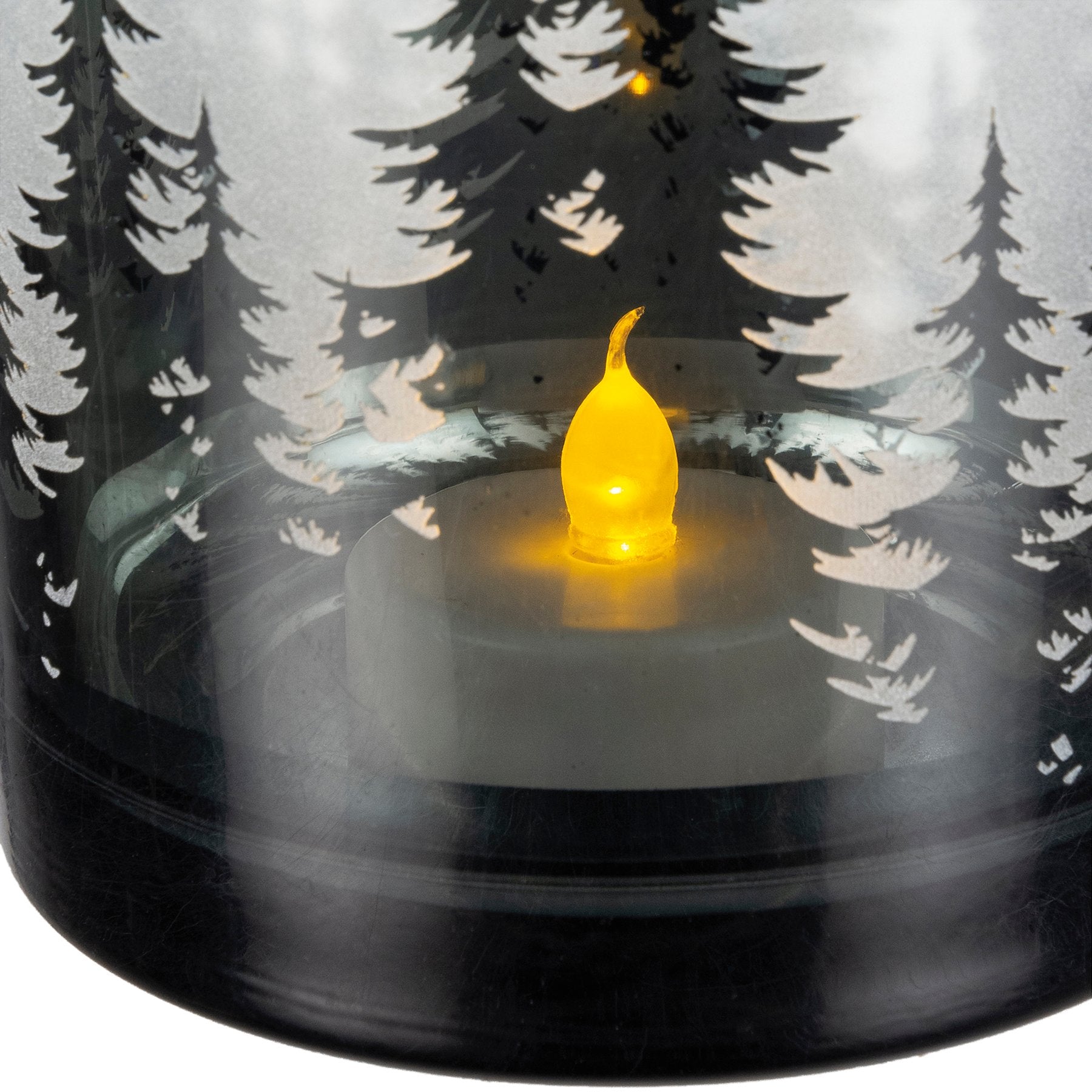 Set of Three Glass Evergreen Tree Candle Holders - Metallic Winter Decor