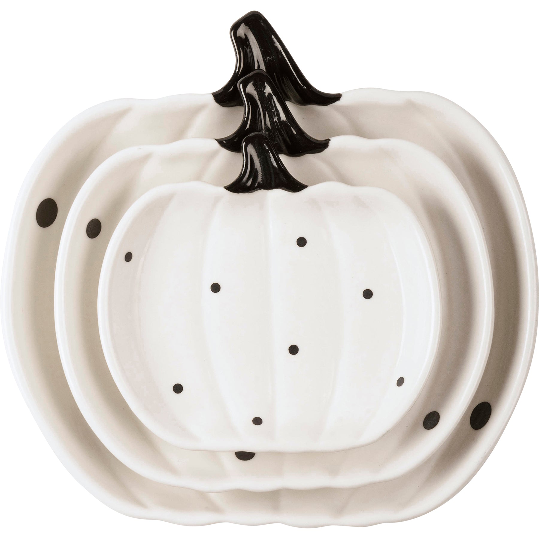 Delightful Black & White Polka Dot Pumpkin Stoneware Plate Set for Fall Decor
